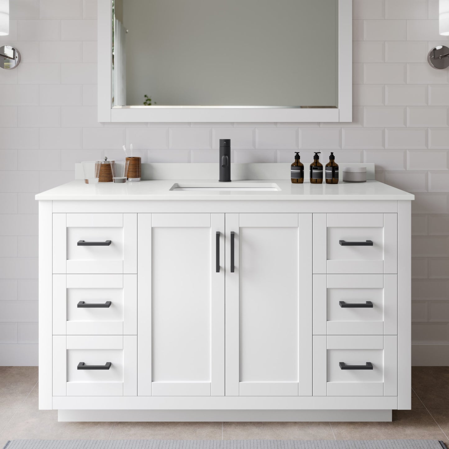 Miranda Bathroom Vanity with Countertop 54 inch Single Sink Single hole Faucet Setup