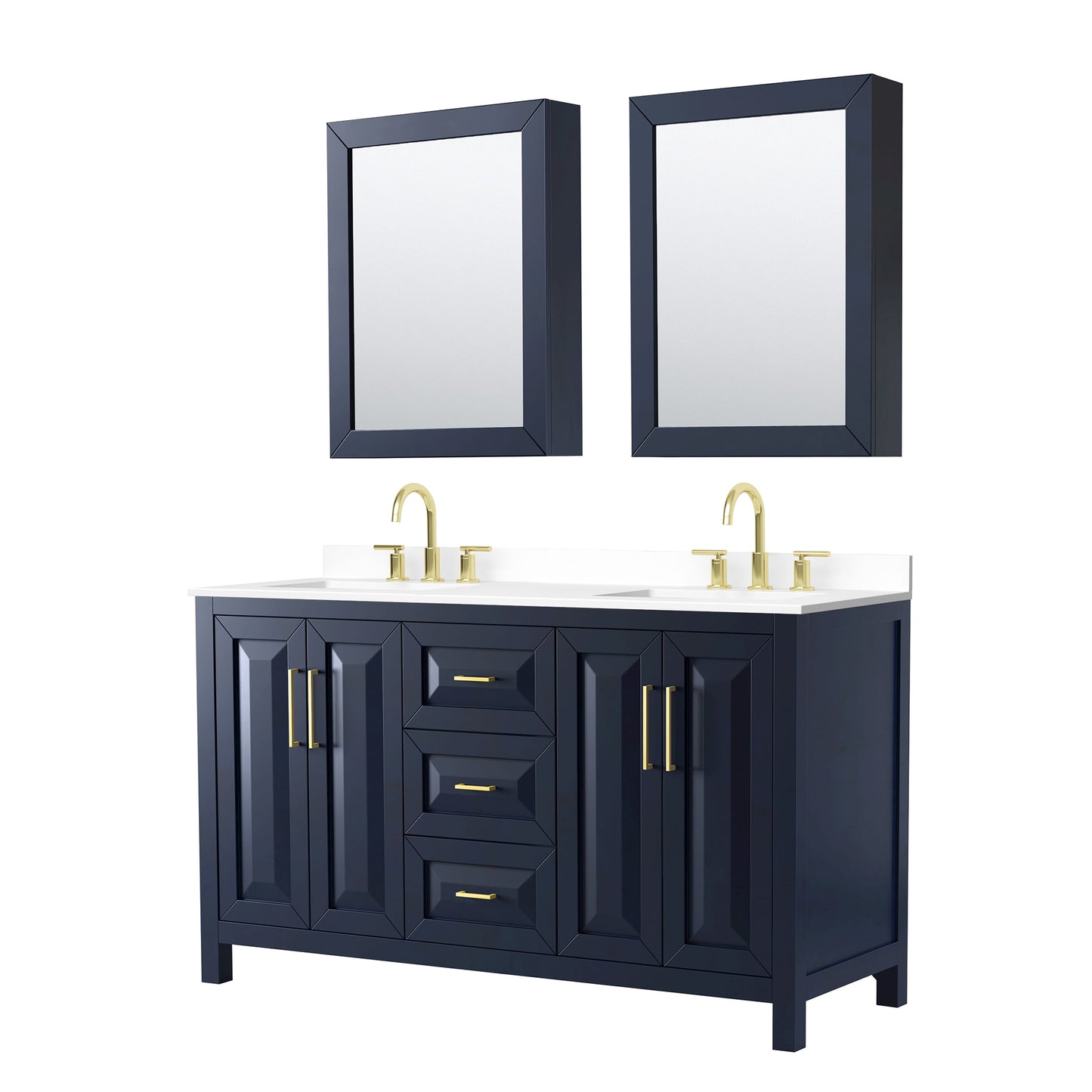 Daria Bathroom Vanity with Countertop 60 inch Double Sink 3-hole Faucet Setup