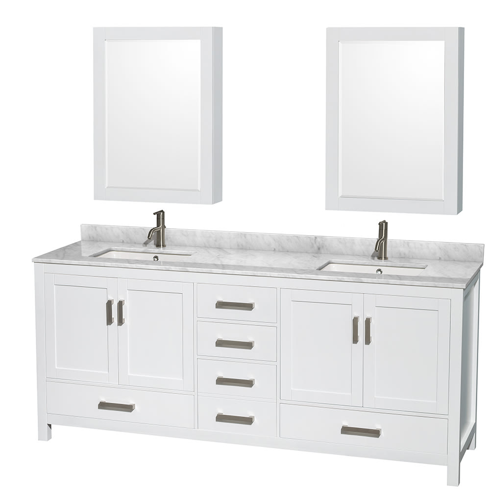 Sheffield Bathroom Vanity with Countertop 80 inch Double Sink Single hole Faucet Setup