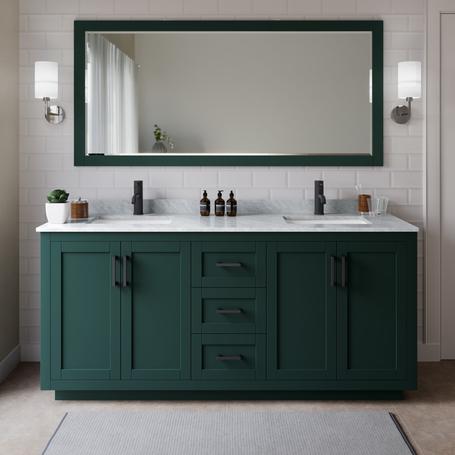 Miranda Bathroom Vanity with Countertop 72 inch Double Sink Single hole Faucet Setup