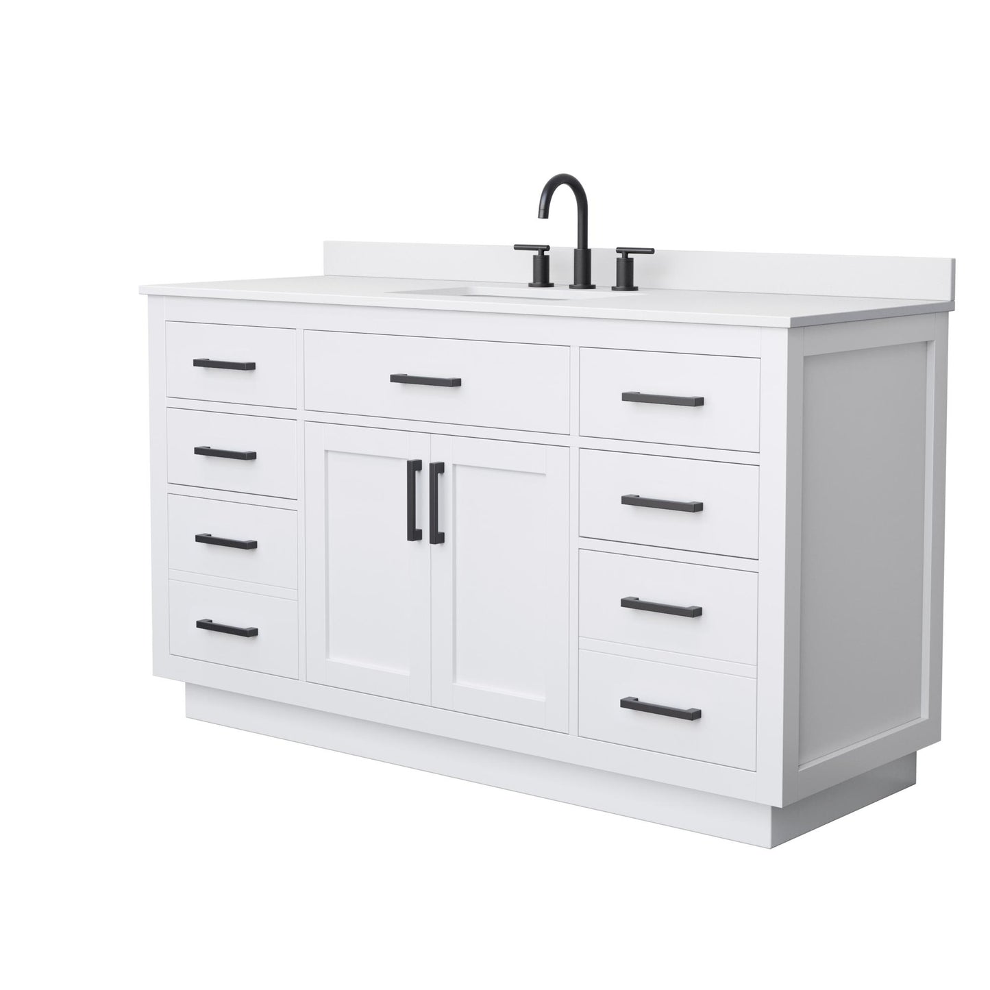 Beckett TK Bathroom Vanity with Countertop 60 inch Single Sink 3-hole Faucet Setup