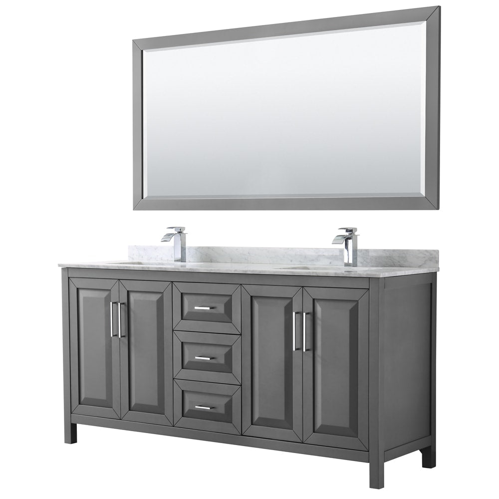 Daria Bathroom Vanity with Countertop 72 inch Double Sink Single hole Faucet Setup