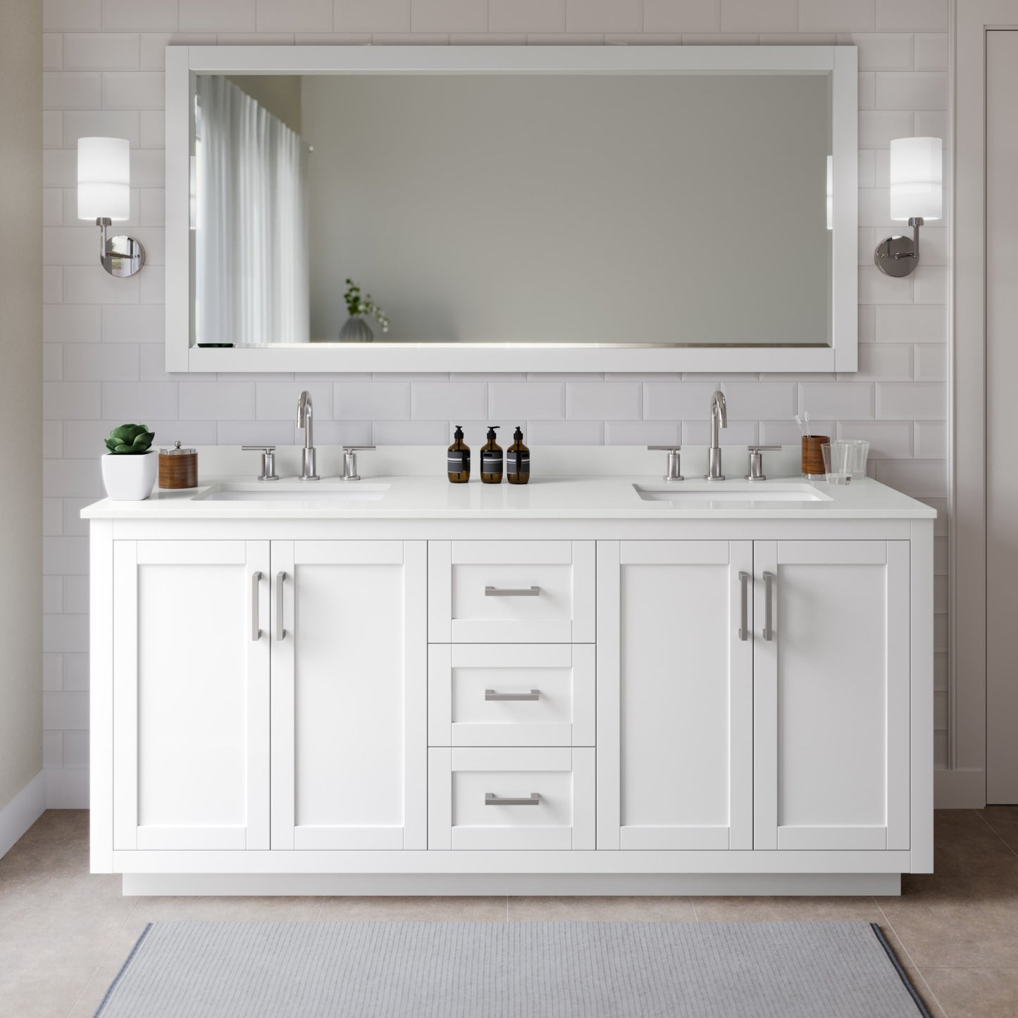 Miranda Bathroom Vanity with Countertop 72 inch Double Sink 3-hole Faucet Setup