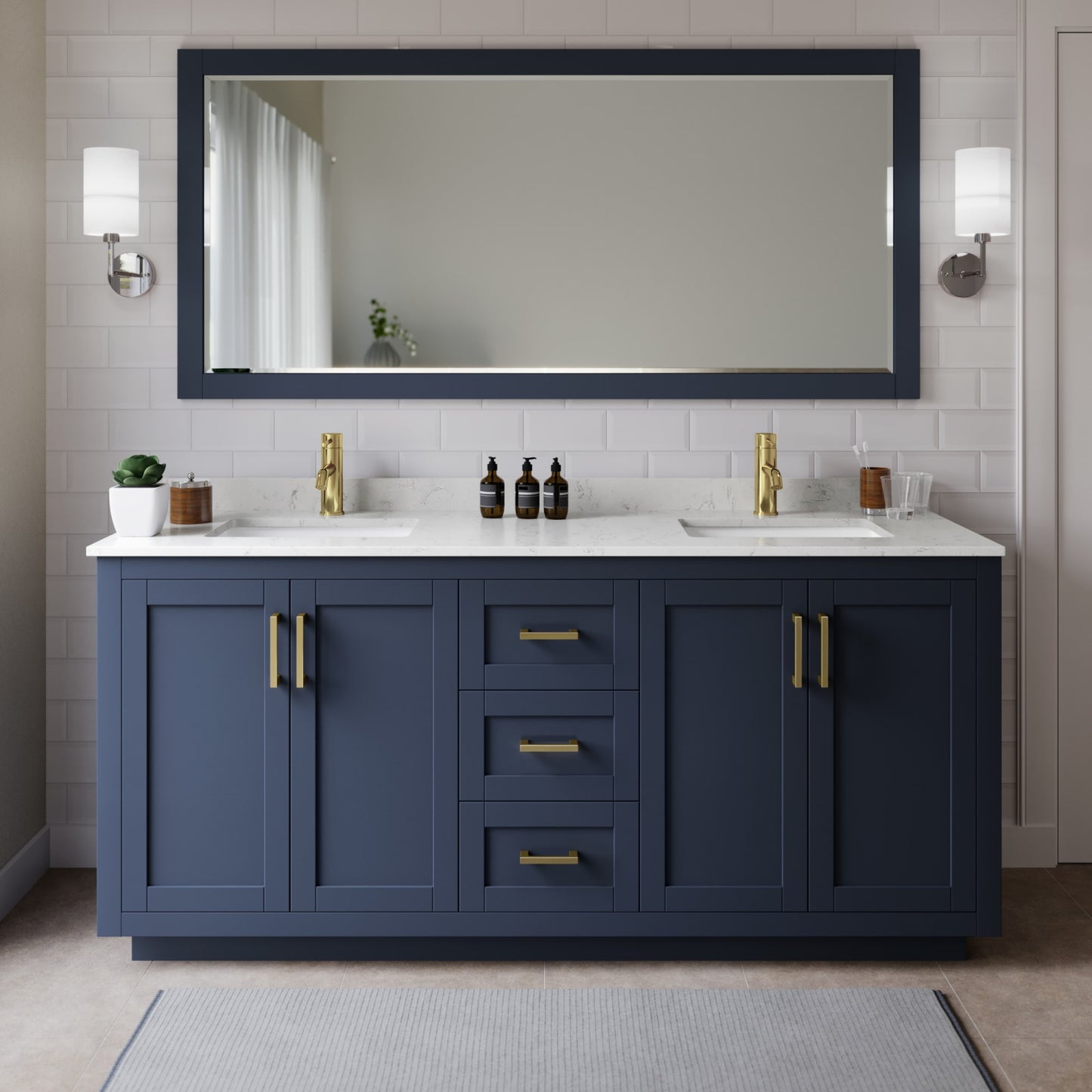 Miranda Bathroom Vanity with Countertop 72 inch Double Sink Single hole Faucet Setup
