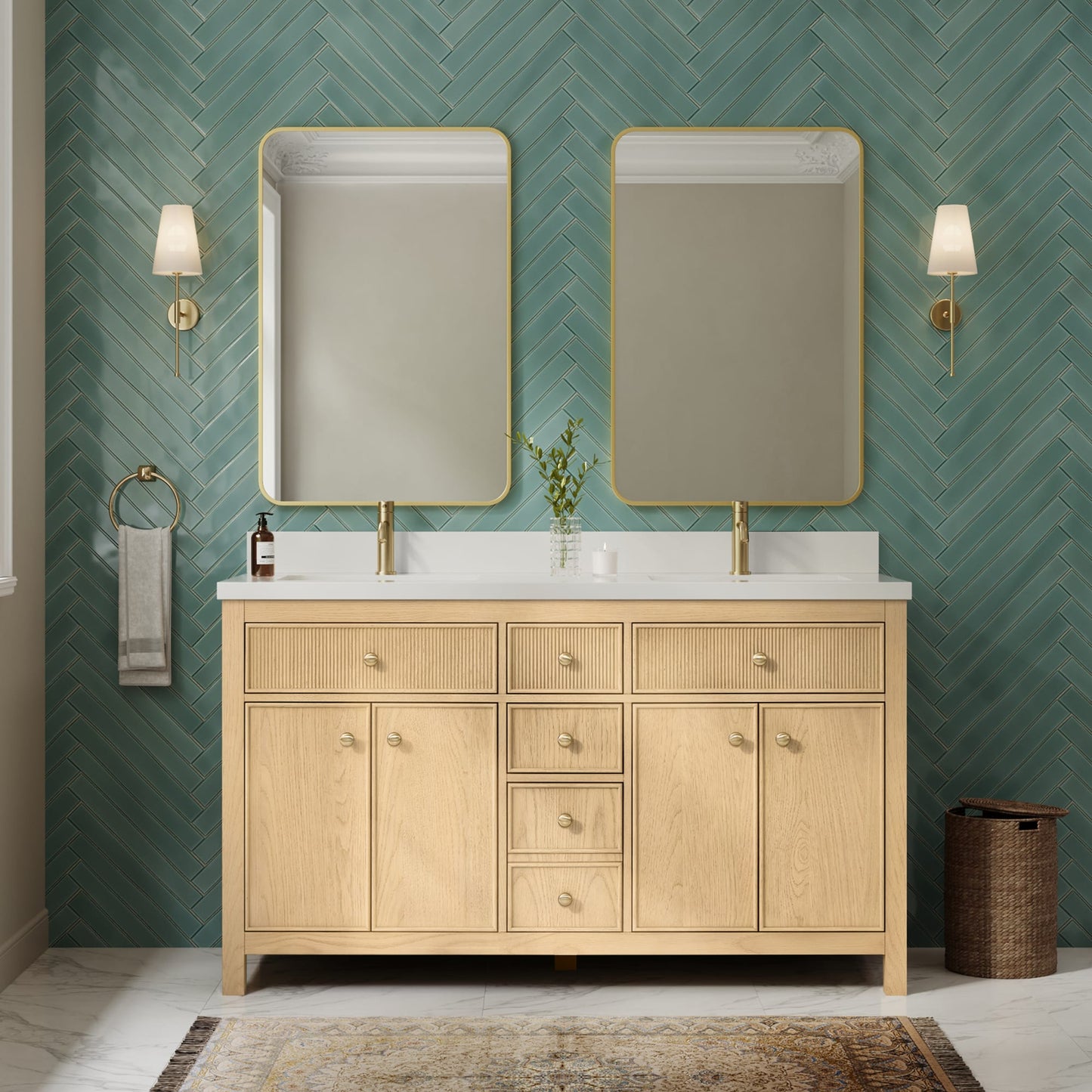 Rian Bathroom Vanity with Countertop 60 inch Double Sink Single hole Faucet Setup