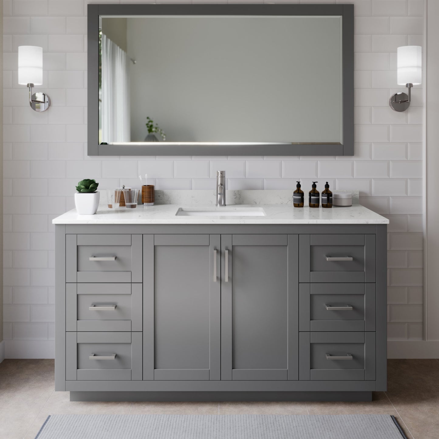 Miranda Bathroom Vanity with Countertop 66 inch Single Sink Single hole Faucet Setup
