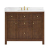 Custom image for Dark Walnut with Brushed Gold Trim / White Cultured Marble / No Mirror