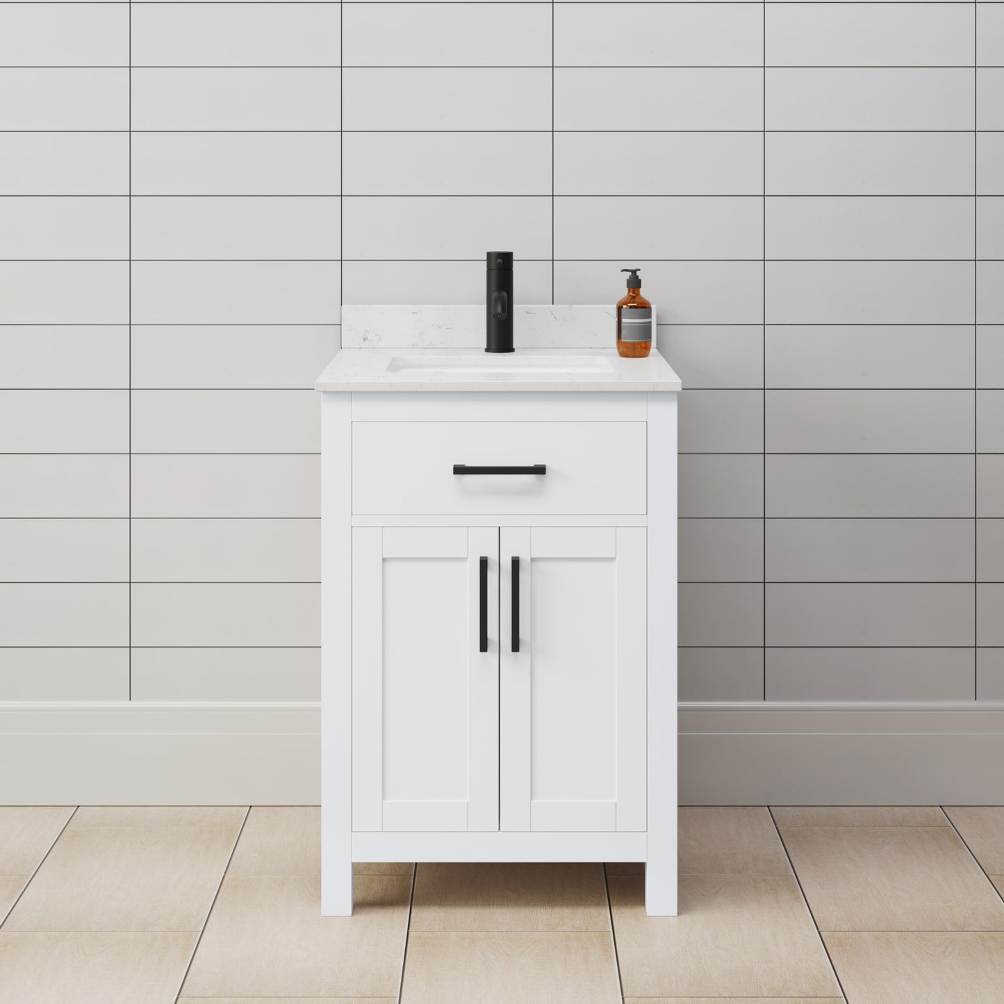 Beckett Bathroom Vanity with Countertop 24 inch Single Sink Single hole Faucet Setup