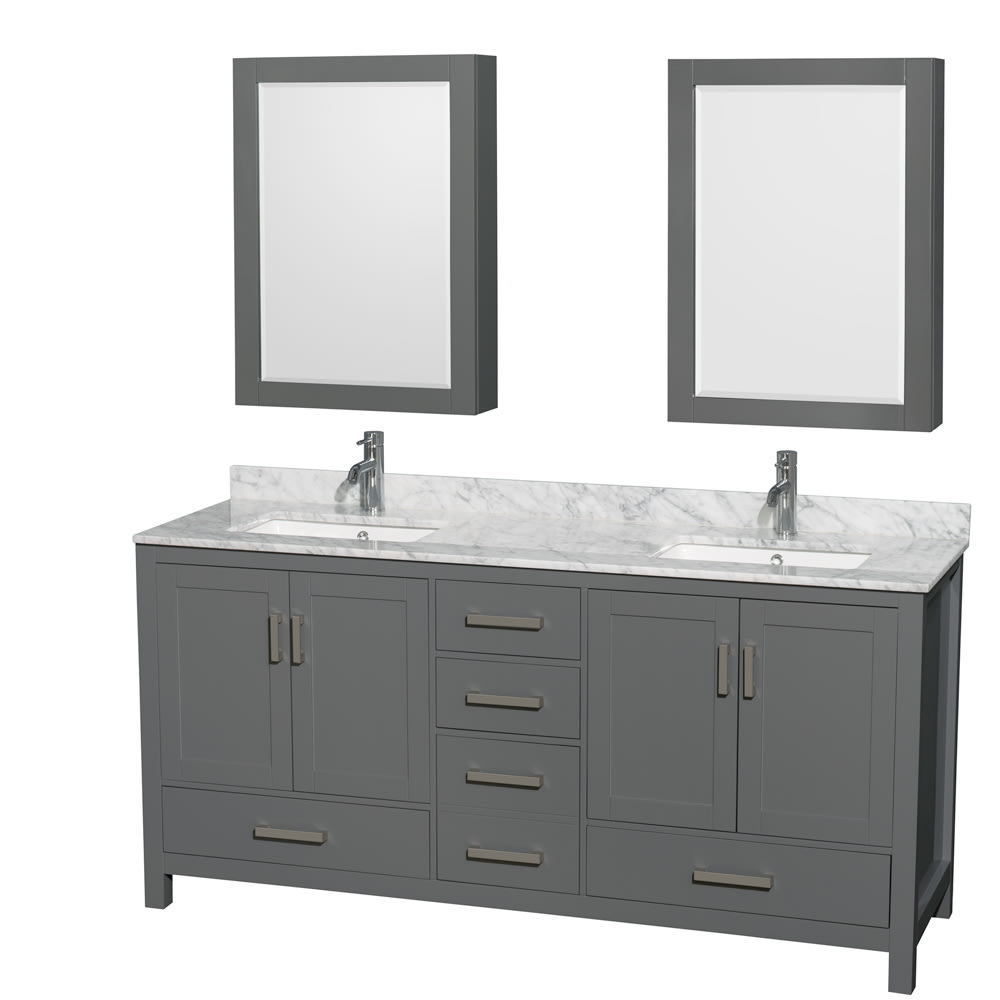 Sheffield Bathroom Vanity with Countertop 72 inch Double Sink Single hole Faucet Setup