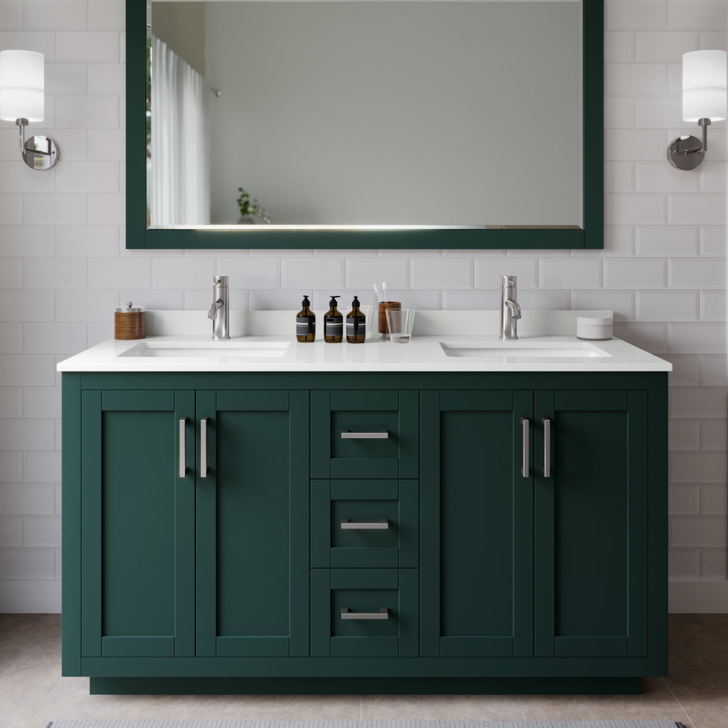Miranda Bathroom Vanity with Countertop 60 inch Double Sink Single hole Faucet Setup