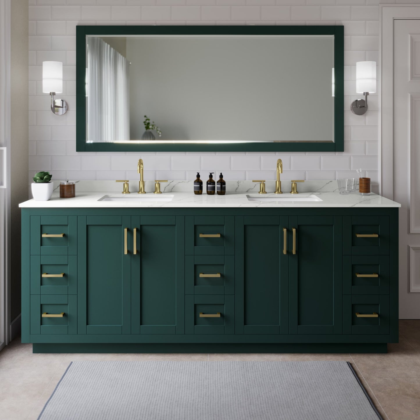 Miranda Bathroom Vanity with Countertop 84 inch Double Sink 3-hole Faucet Setup