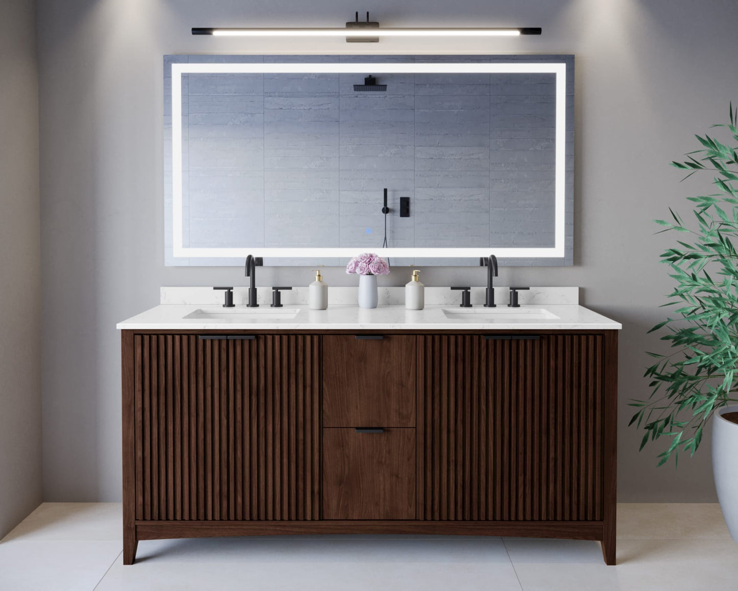 Palmilla Bathroom Vanity with Countertop 72 inch Double Sink 3-hole Faucet Setup