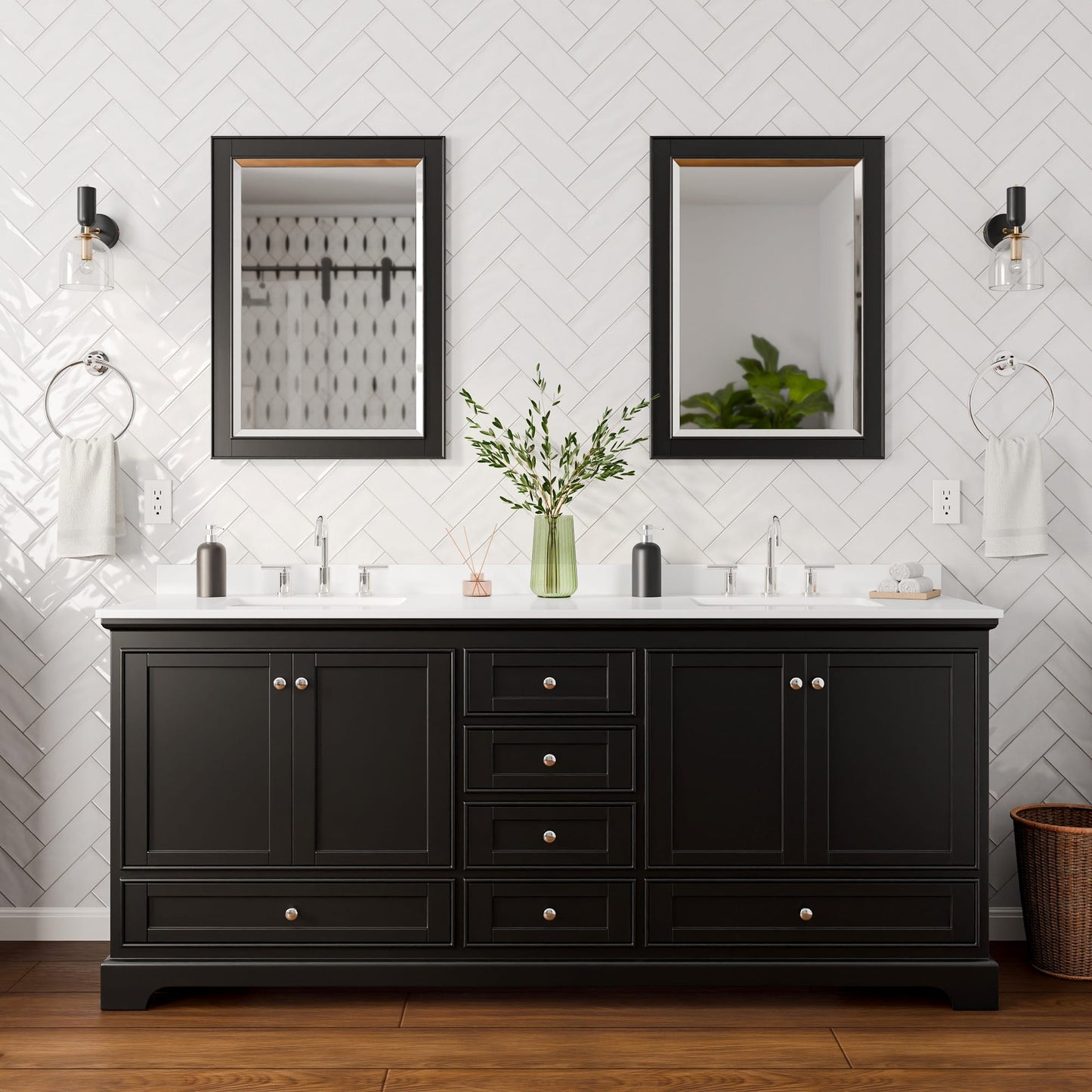 Deborah Bathroom Vanity with Countertop 80 inch Double Sink 3-hole Faucet Setup