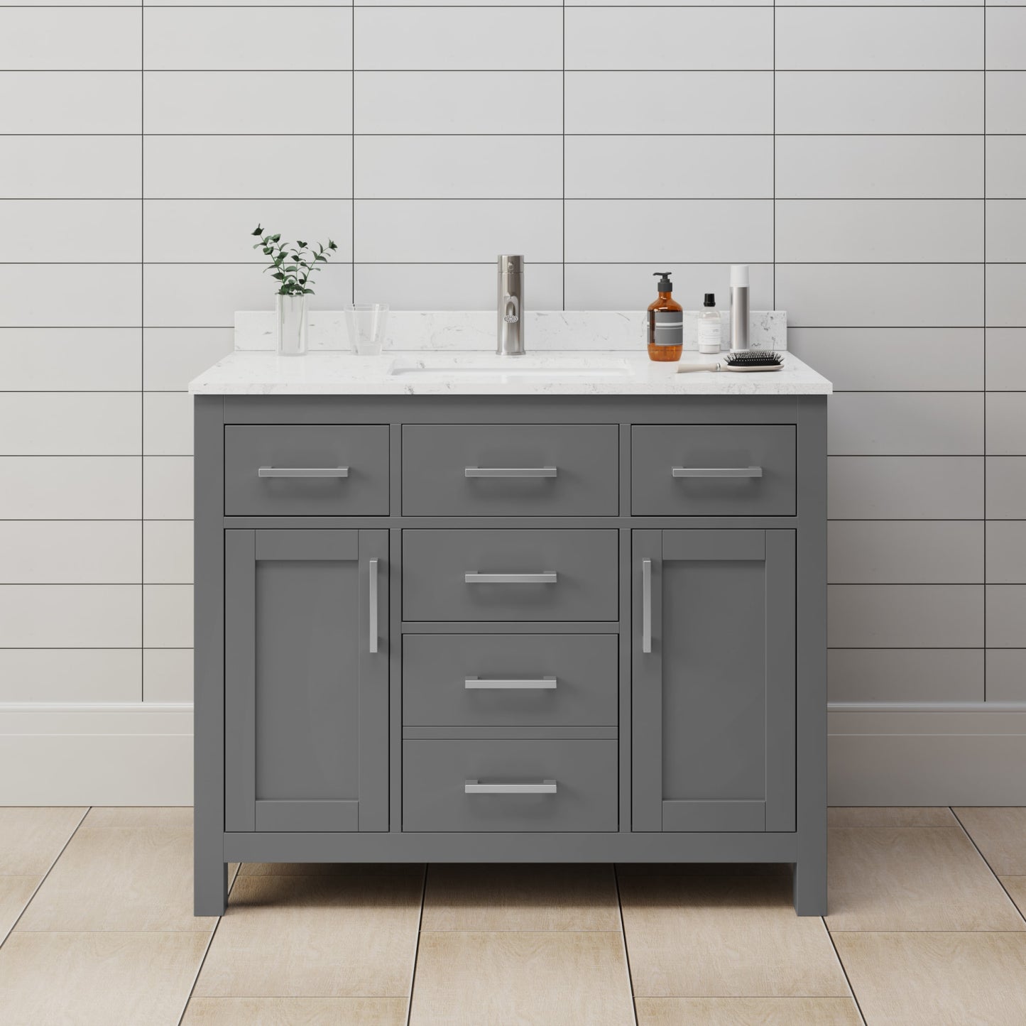 Beckett Bathroom Vanity with Countertop 42 inch Single Sink Single hole Faucet Setup