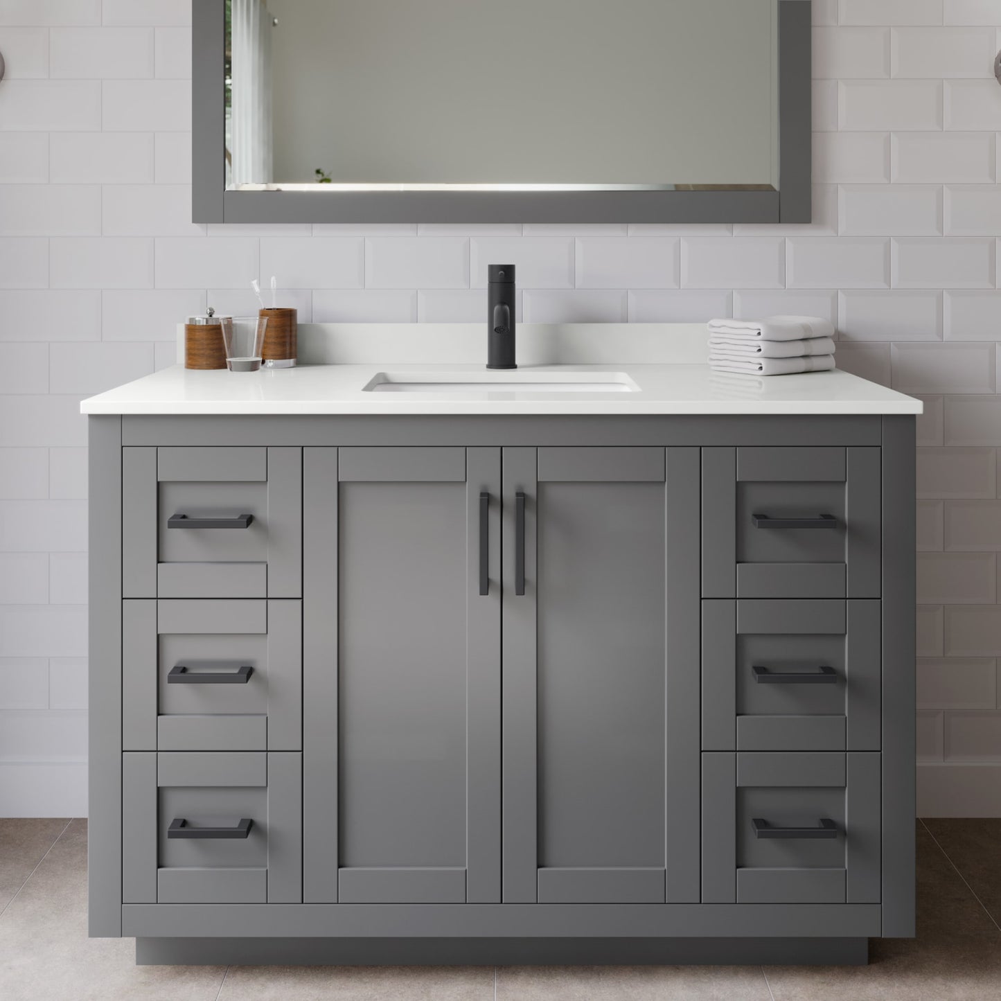 Miranda Bathroom Vanity with Countertop 48 inch Single Sink Single hole Faucet Setup