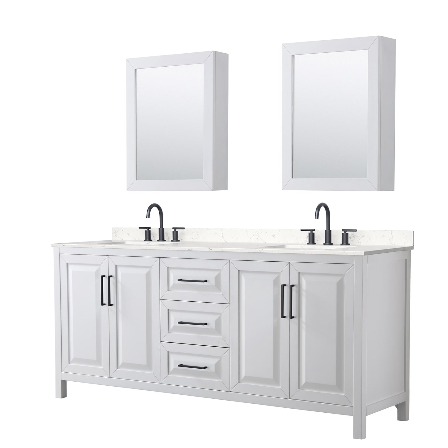 Daria Bathroom Vanity with Countertop 80 inch Double Sink 3-hole Faucet Setup