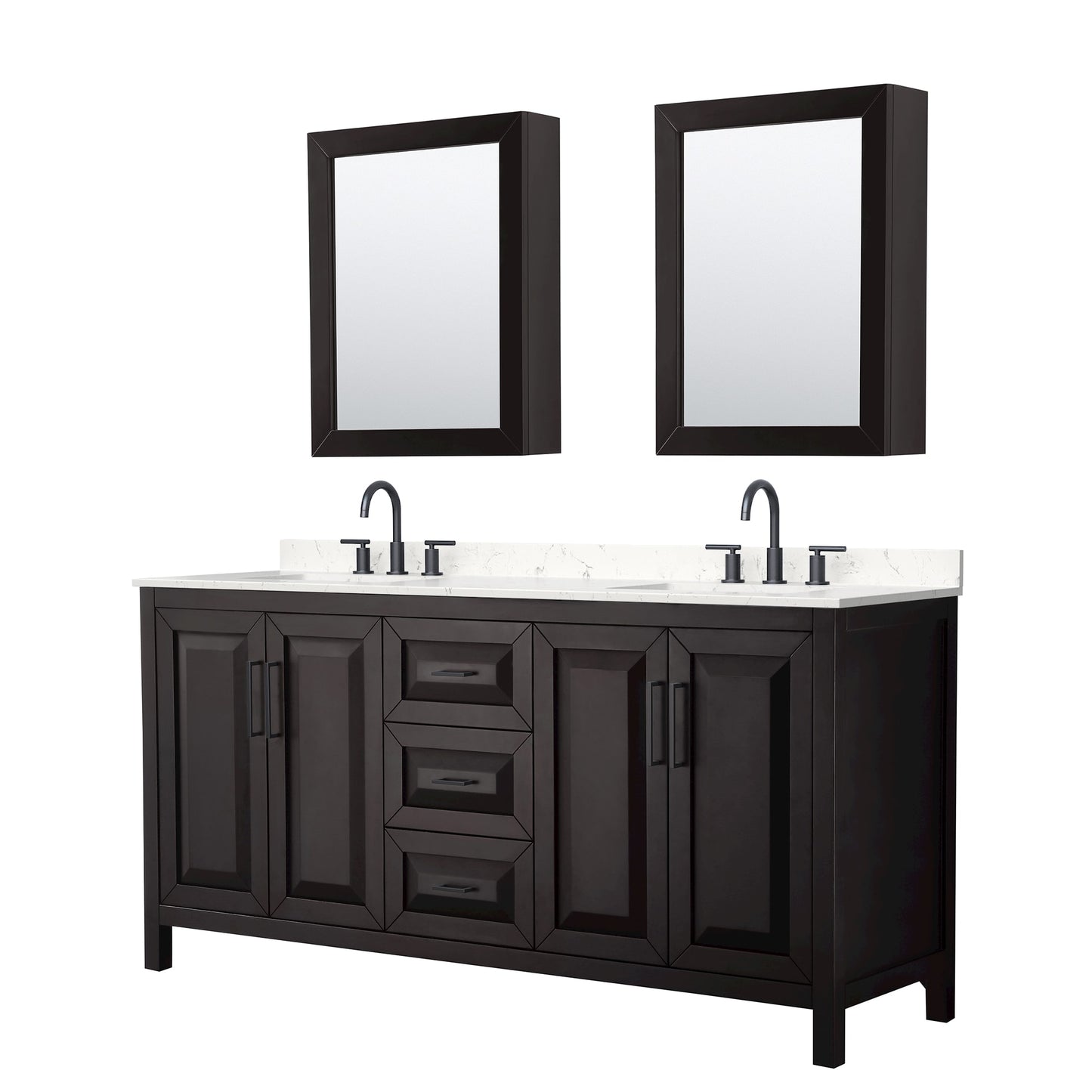 Daria Bathroom Vanity with Countertop 72 inch Double Sink 3-hole Faucet Setup