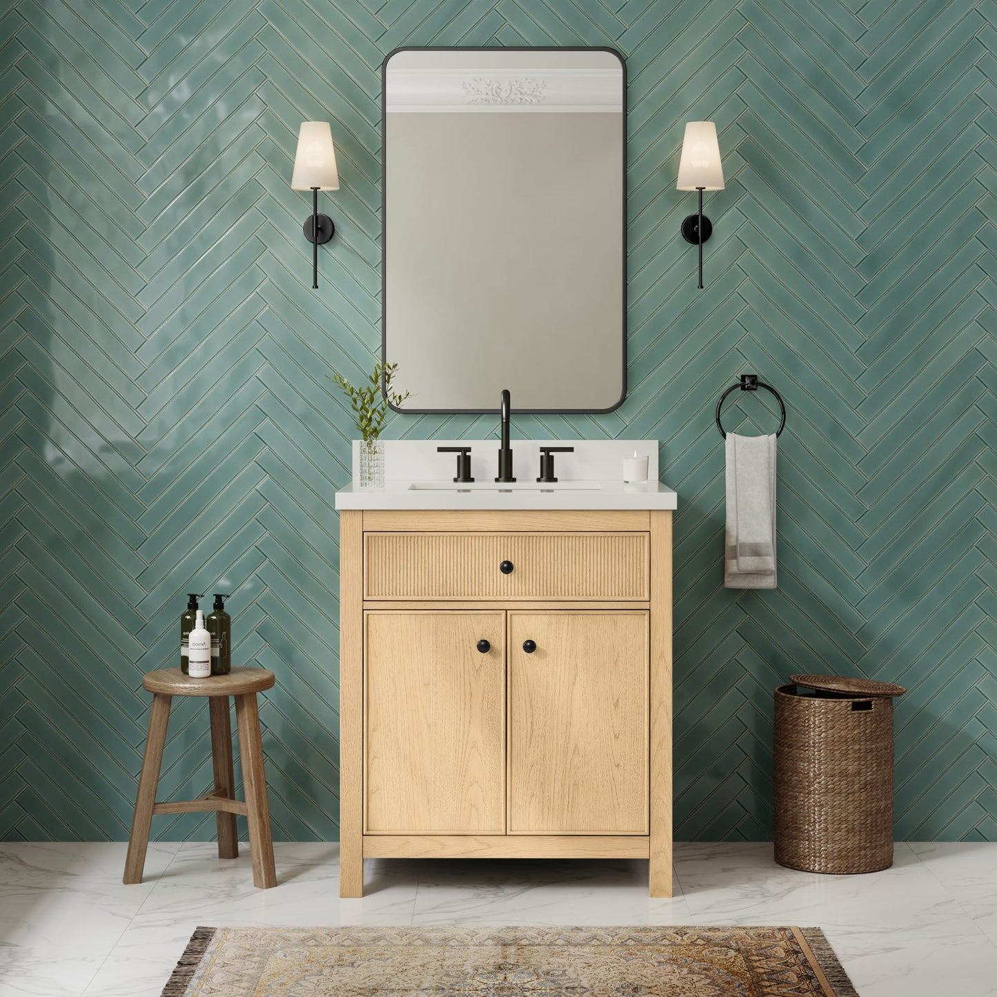 Rian Bathroom Vanity with Countertop 30 inch Single Sink 3-hole Faucet Setup