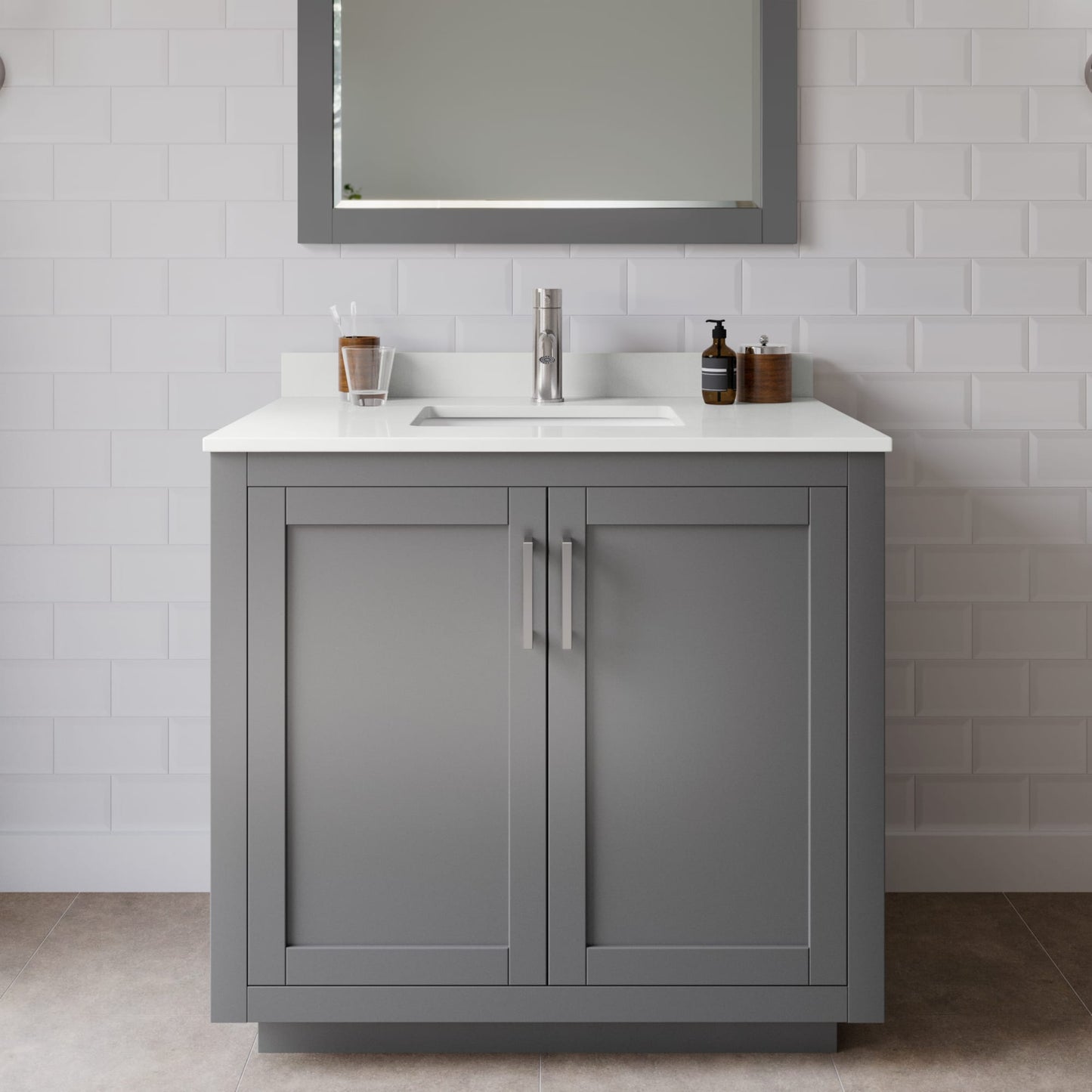 Miranda Bathroom Vanity with Countertop 36 inch Single Sink Single hole Faucet Setup