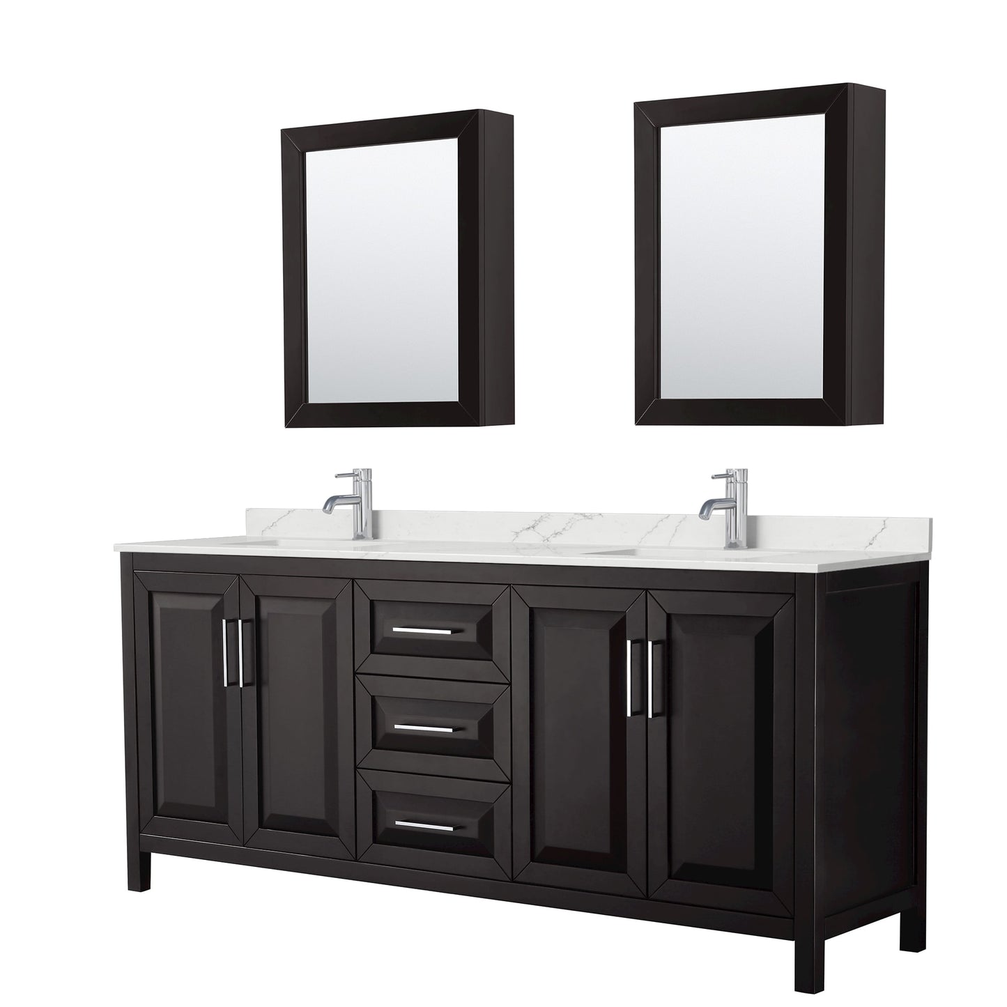 Daria Bathroom Vanity with Countertop 80 inch Double Sink Single hole Faucet Setup