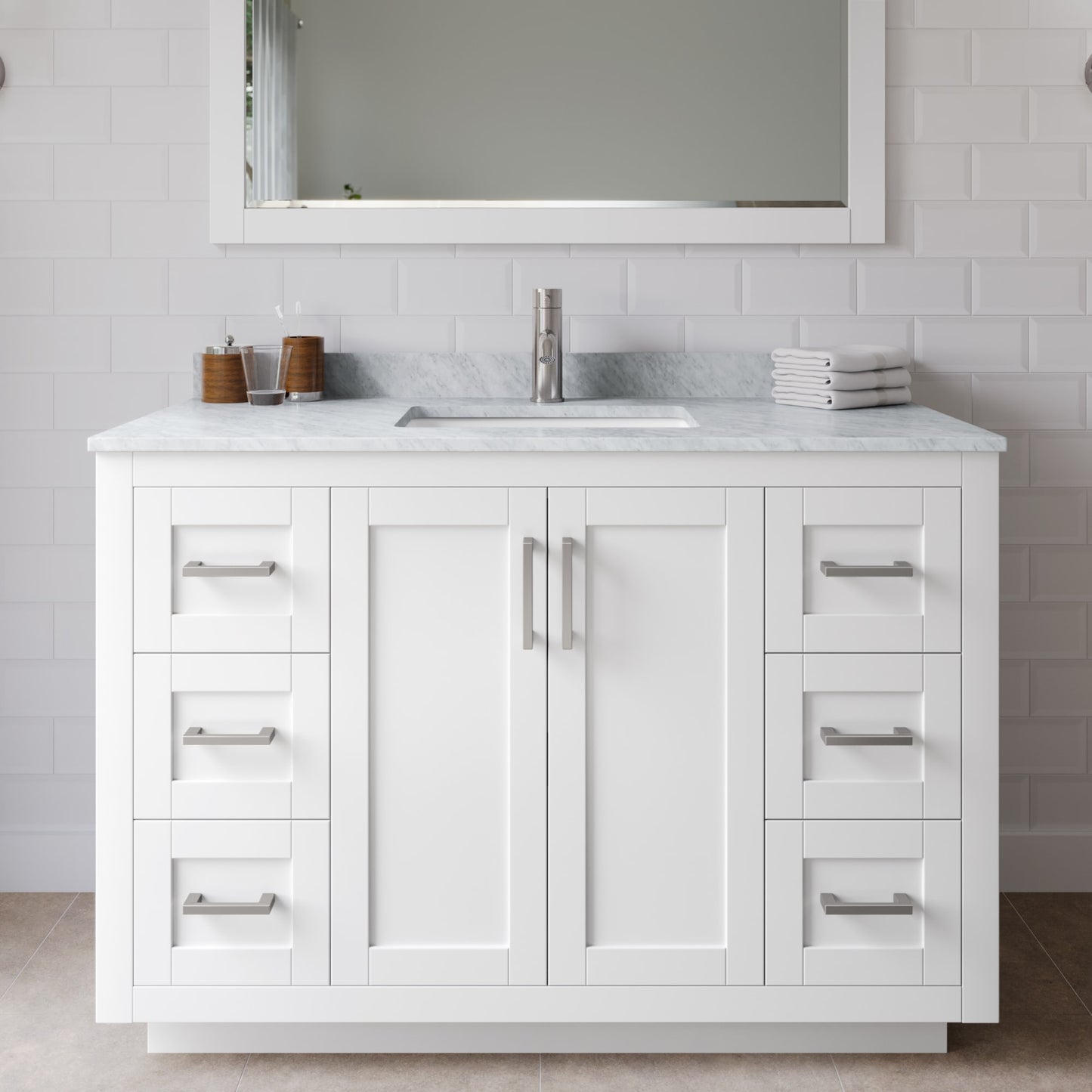Miranda Bathroom Vanity with Countertop 48 inch Single Sink Single hole Faucet Setup