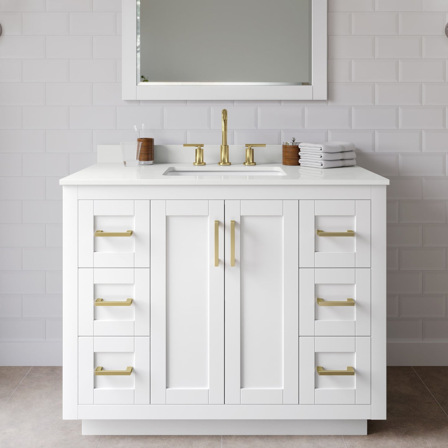 Miranda Bathroom Vanity with Countertop 42 inch Single Sink 3-hole Faucet Setup