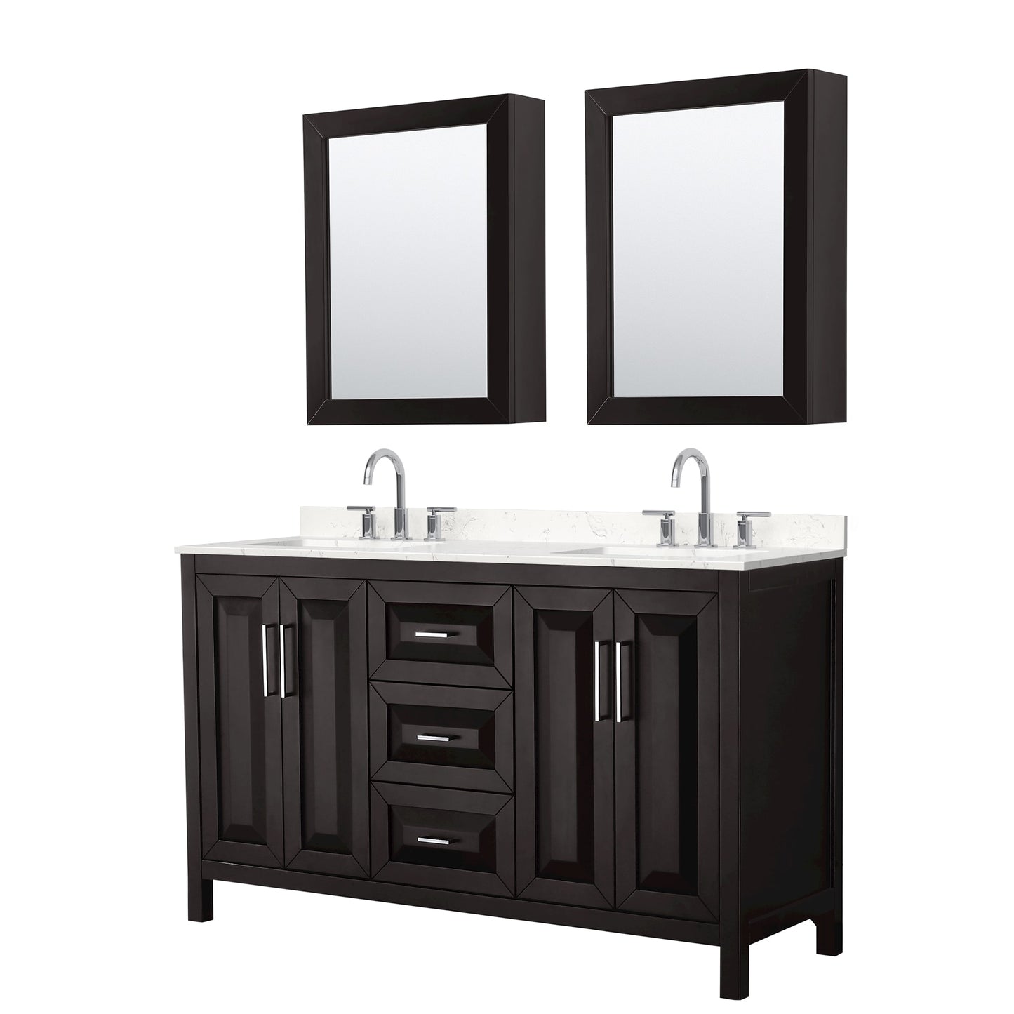 Daria Bathroom Vanity with Countertop 60 inch Double Sink 3-hole Faucet Setup