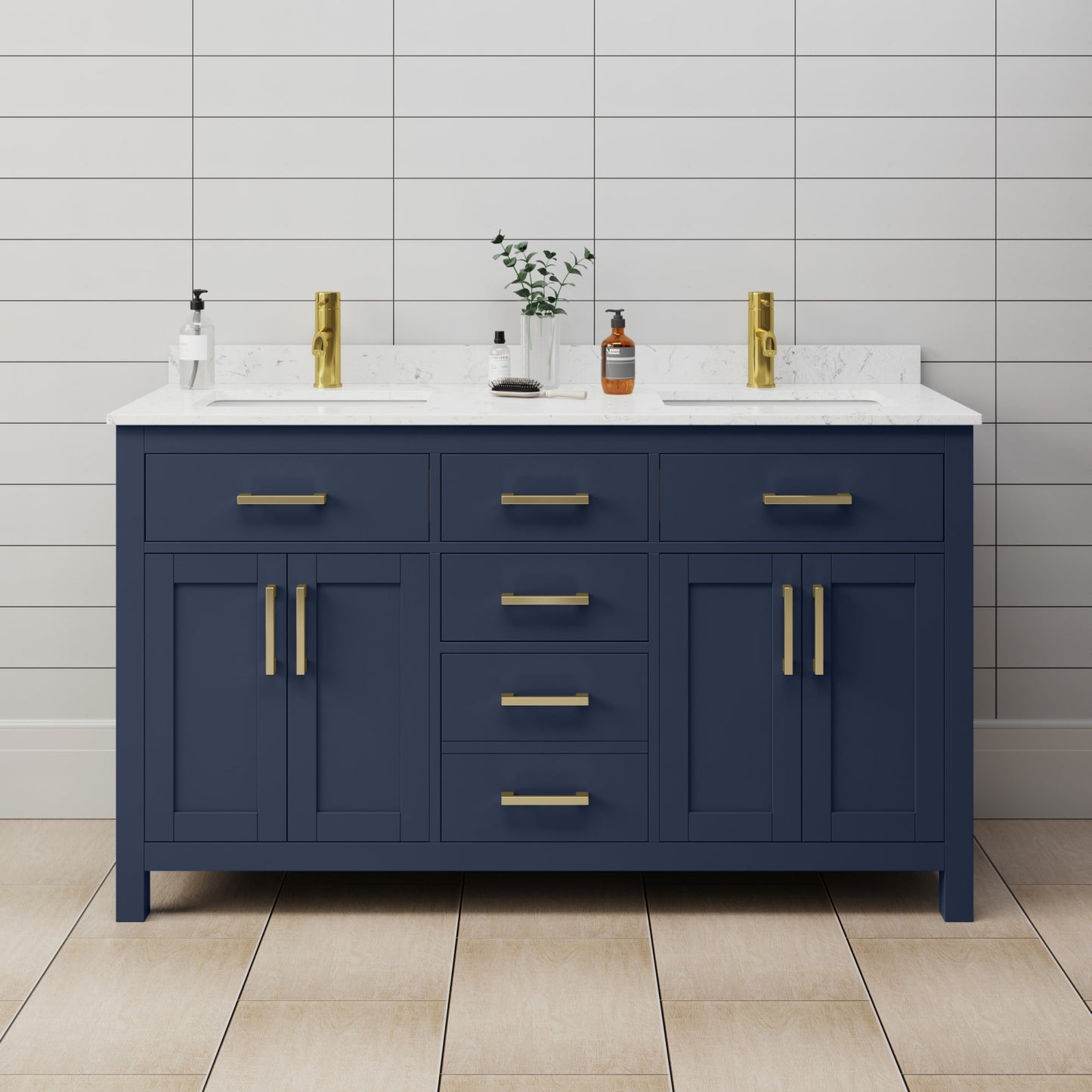 Beckett Bathroom Vanity with Countertop 60 inch Double Sink Single hole Faucet Setup