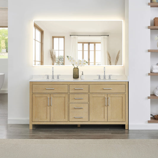 Beckett Bathroom Vanity with Countertop 72 inch Double Sink 3-hole Faucet Setup