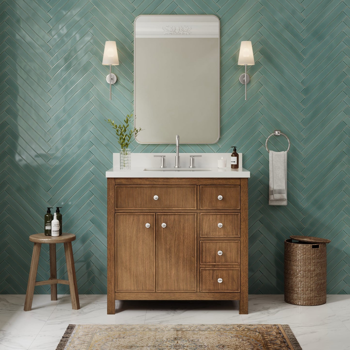 Rian Bathroom Vanity with Countertop 36 inch Single Sink 3-hole Faucet Setup