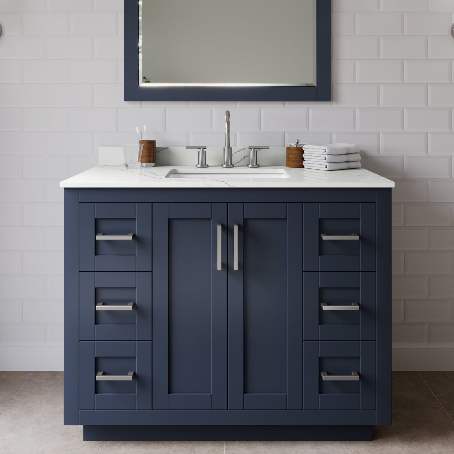 Miranda Bathroom Vanity with Countertop 42 inch Single Sink 3-hole Faucet Setup
