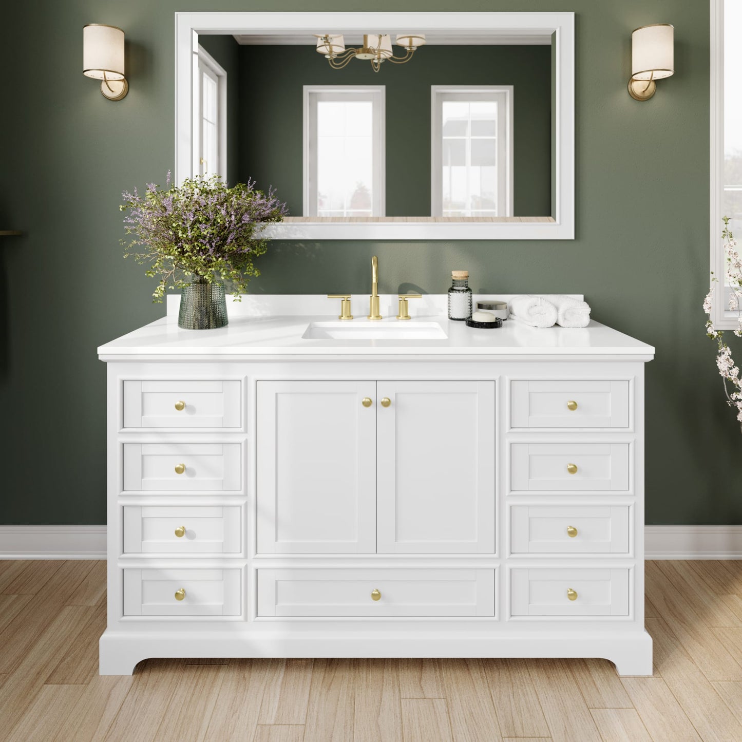Deborah Bathroom Vanity with Countertop 60 inch Single Sink 3-hole Faucet Setup