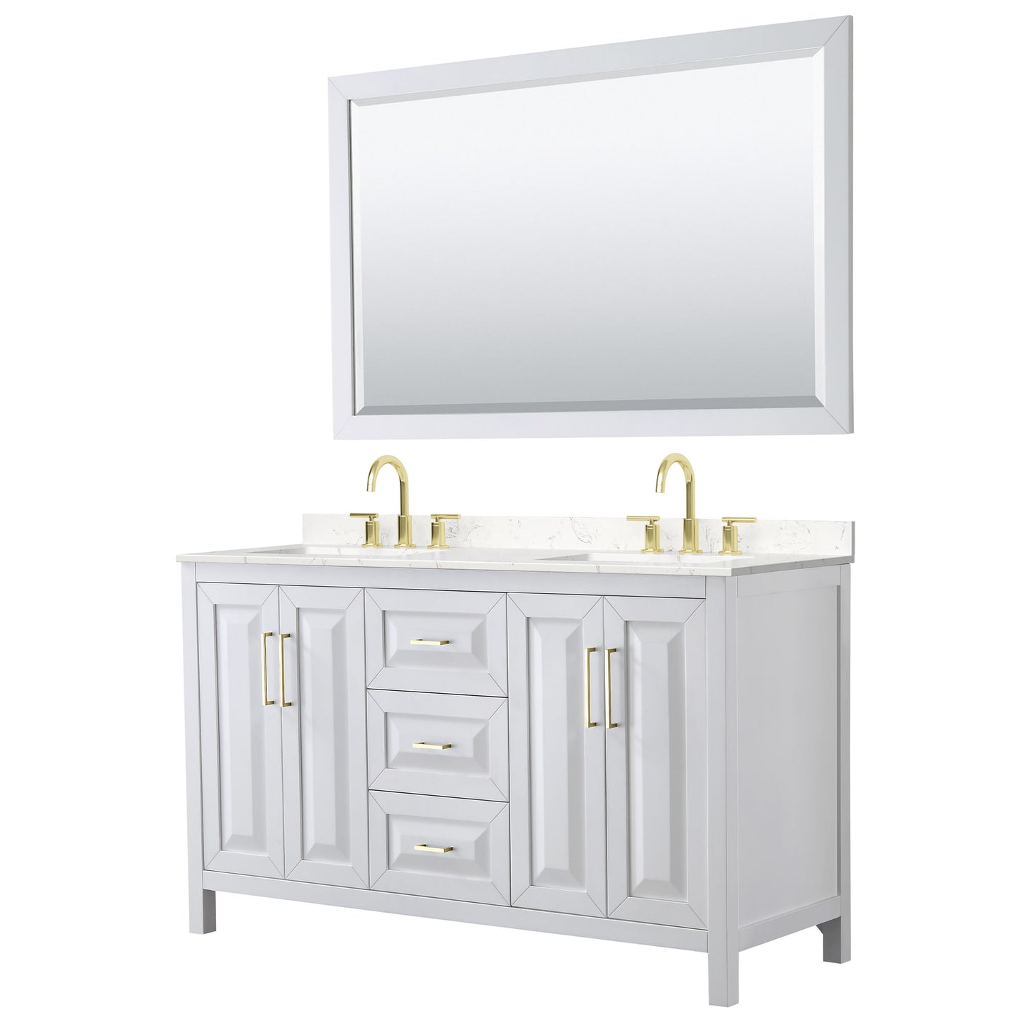 Daria Bathroom Vanity with Countertop 60 inch Double Sink 3-hole Faucet Setup