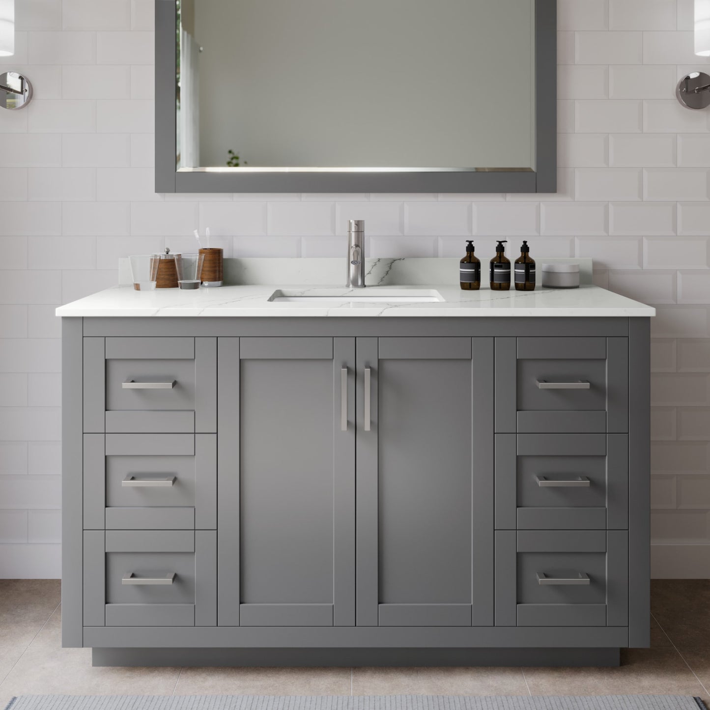 Miranda Bathroom Vanity with Countertop 54 inch Single Sink Single hole Faucet Setup