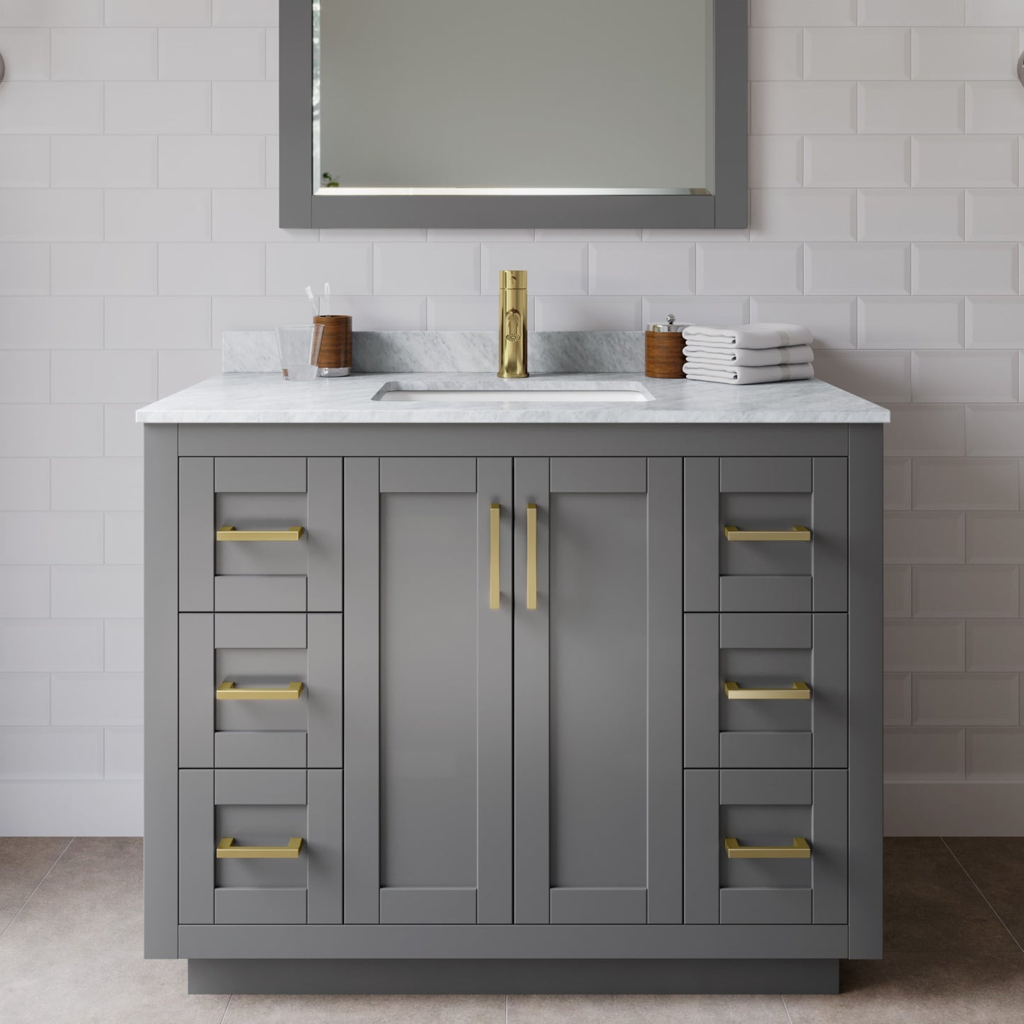 Miranda Bathroom Vanity with Countertop 42 inch Single Sink Single hole Faucet Setup