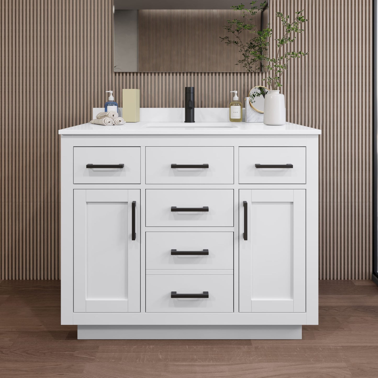 Beckett TK Bathroom Vanity with Countertop 42 inch Single Sink Single hole Faucet Setup
