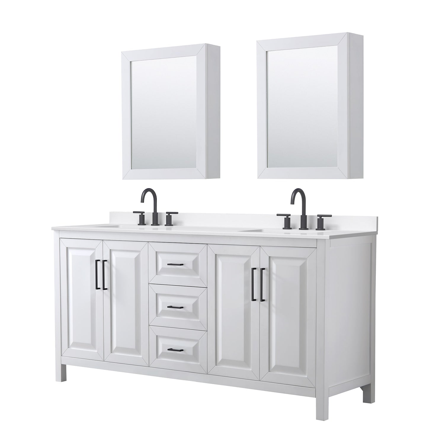 Daria Bathroom Vanity with Countertop 72 inch Double Sink 3-hole Faucet Setup
