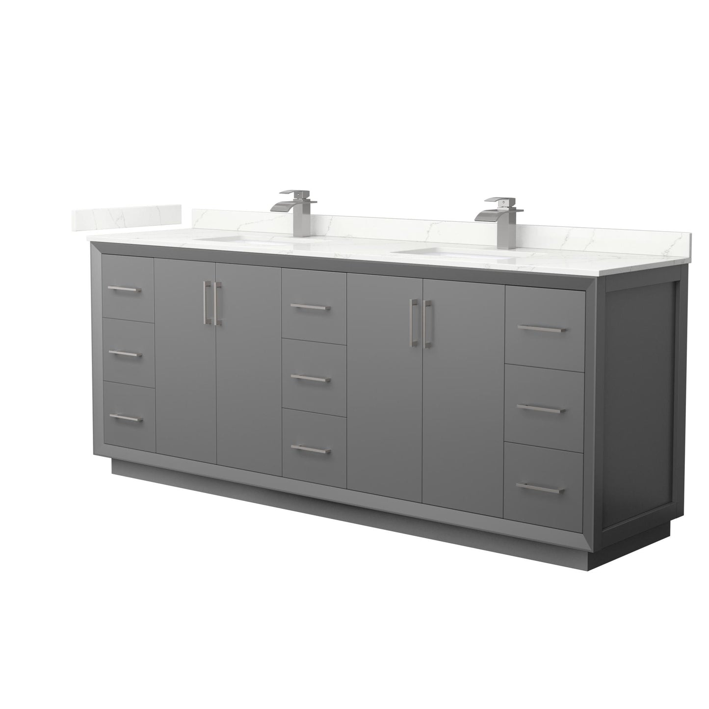 Strada Bathroom Vanity with Countertop 84 inch Double Sink Single hole Faucet Setup