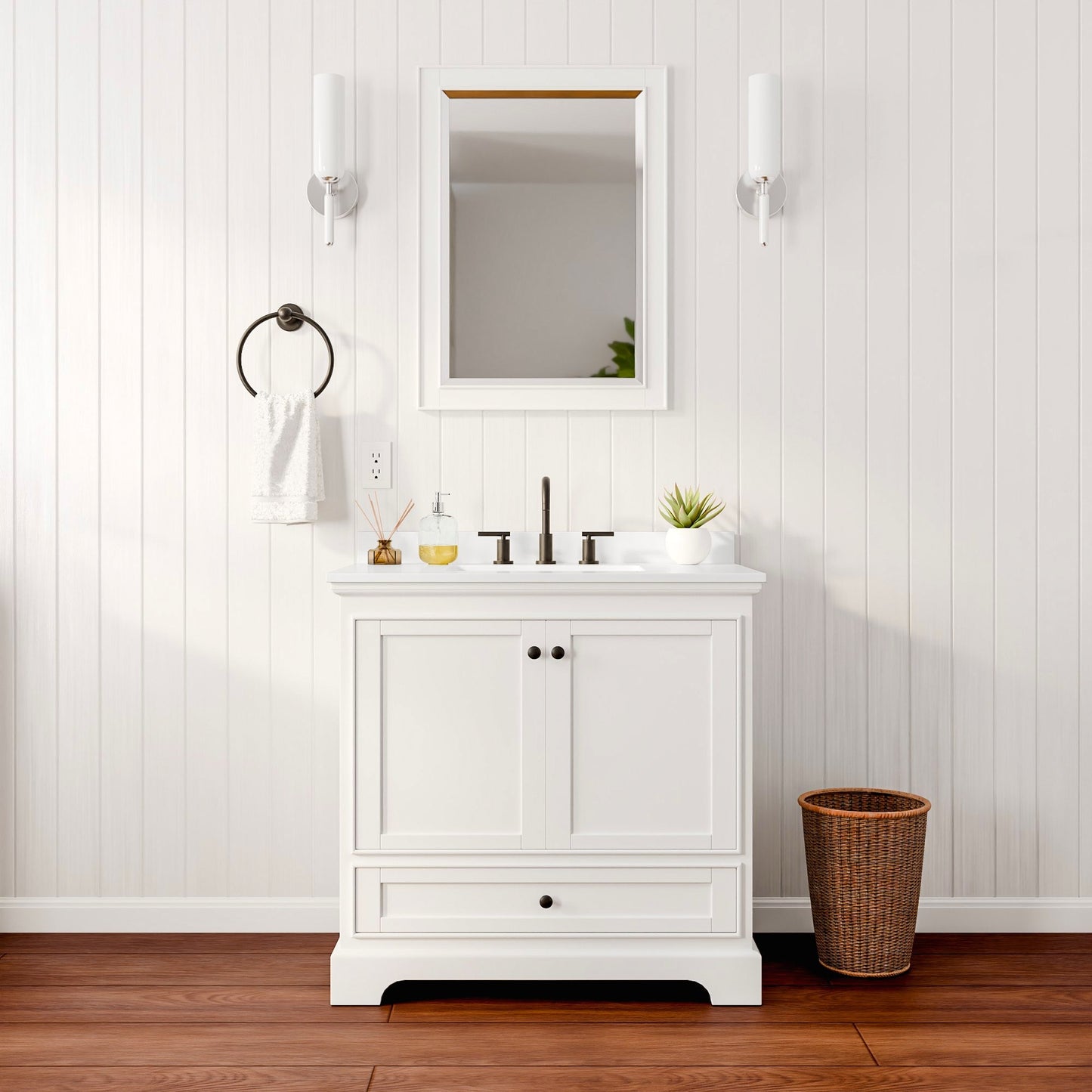 Deborah Bathroom Vanity with Countertop 36 inch Single Sink 3-hole Faucet Setup