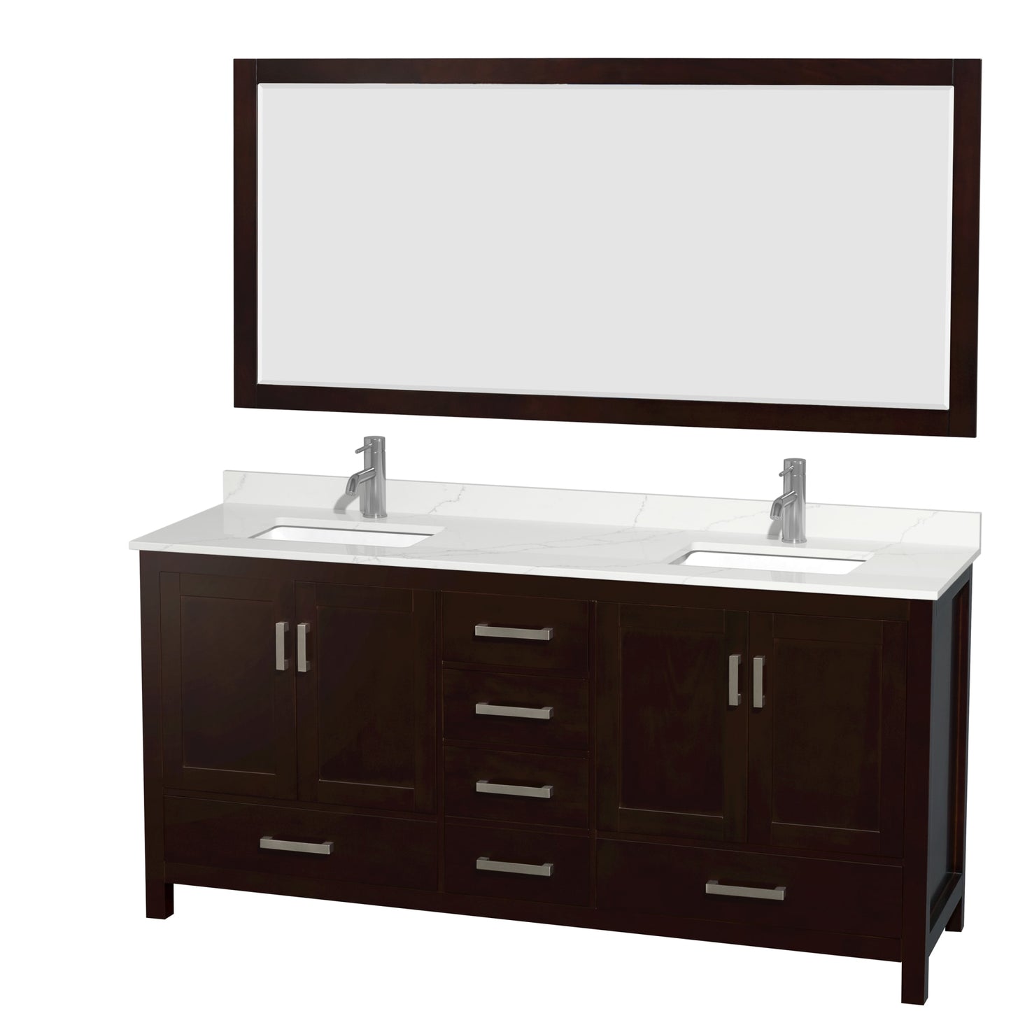 Sheffield Bathroom Vanity with Countertop 72 inch Double Sink Single hole Faucet Setup