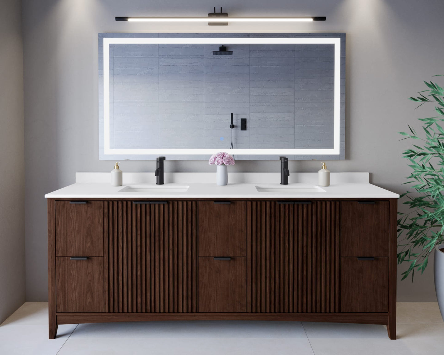 Palmilla Bathroom Vanity with Countertop 84 inch Double Sink Single hole Faucet Setup