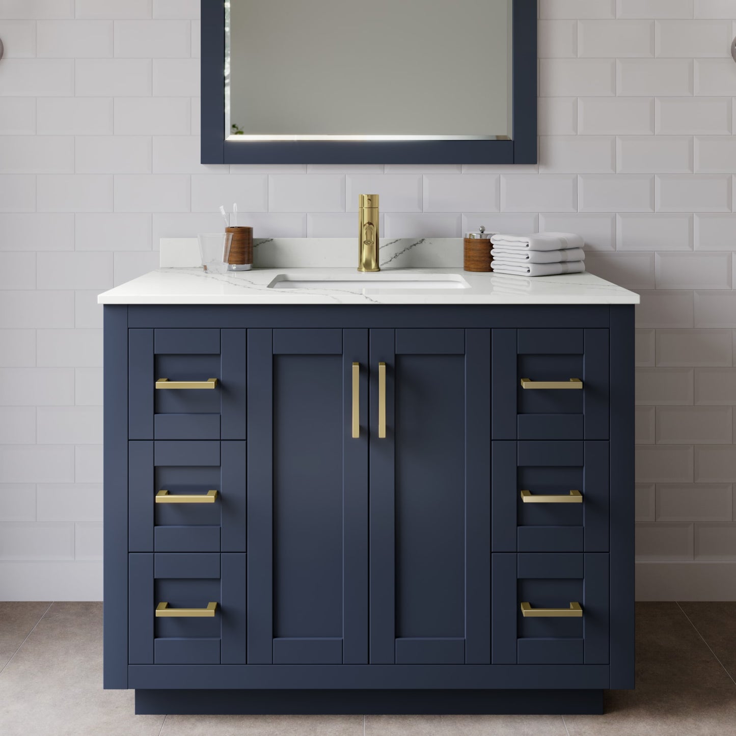 Miranda Bathroom Vanity with Countertop 42 inch Single Sink Single hole Faucet Setup