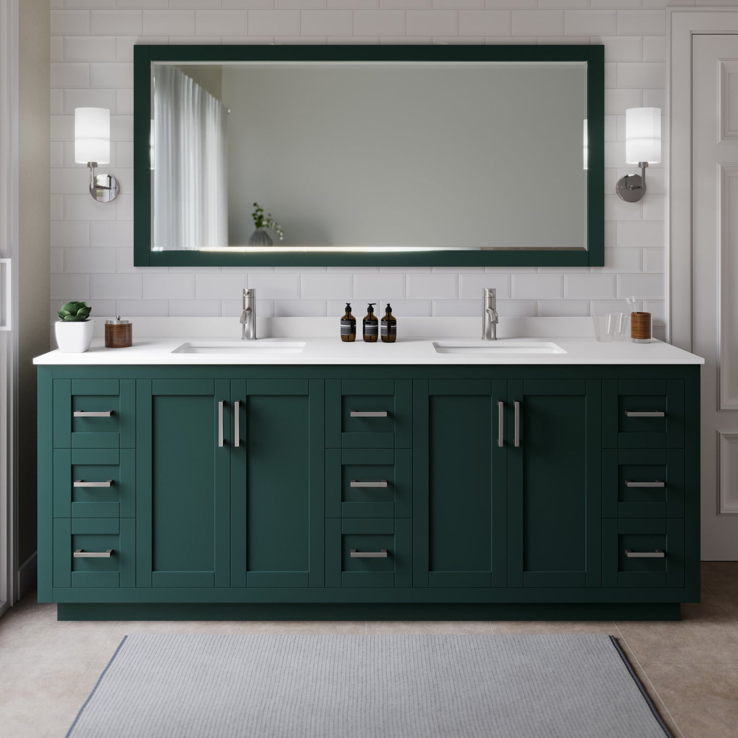 Miranda Bathroom Vanity with Countertop 84 inch Double Sink Single hole Faucet Setup