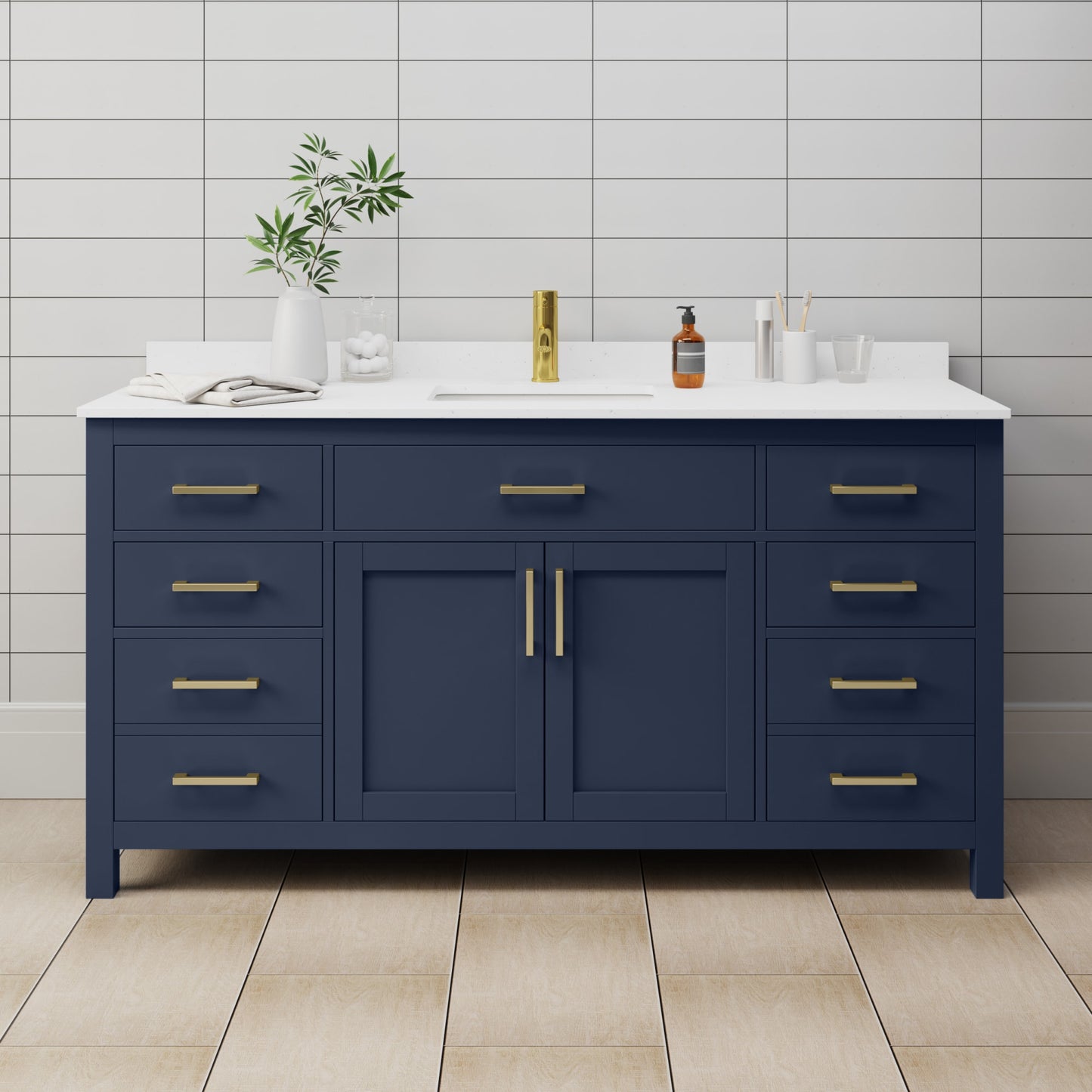 Beckett Bathroom Vanity with Countertop 66 inch Single Sink Single hole Faucet Setup
