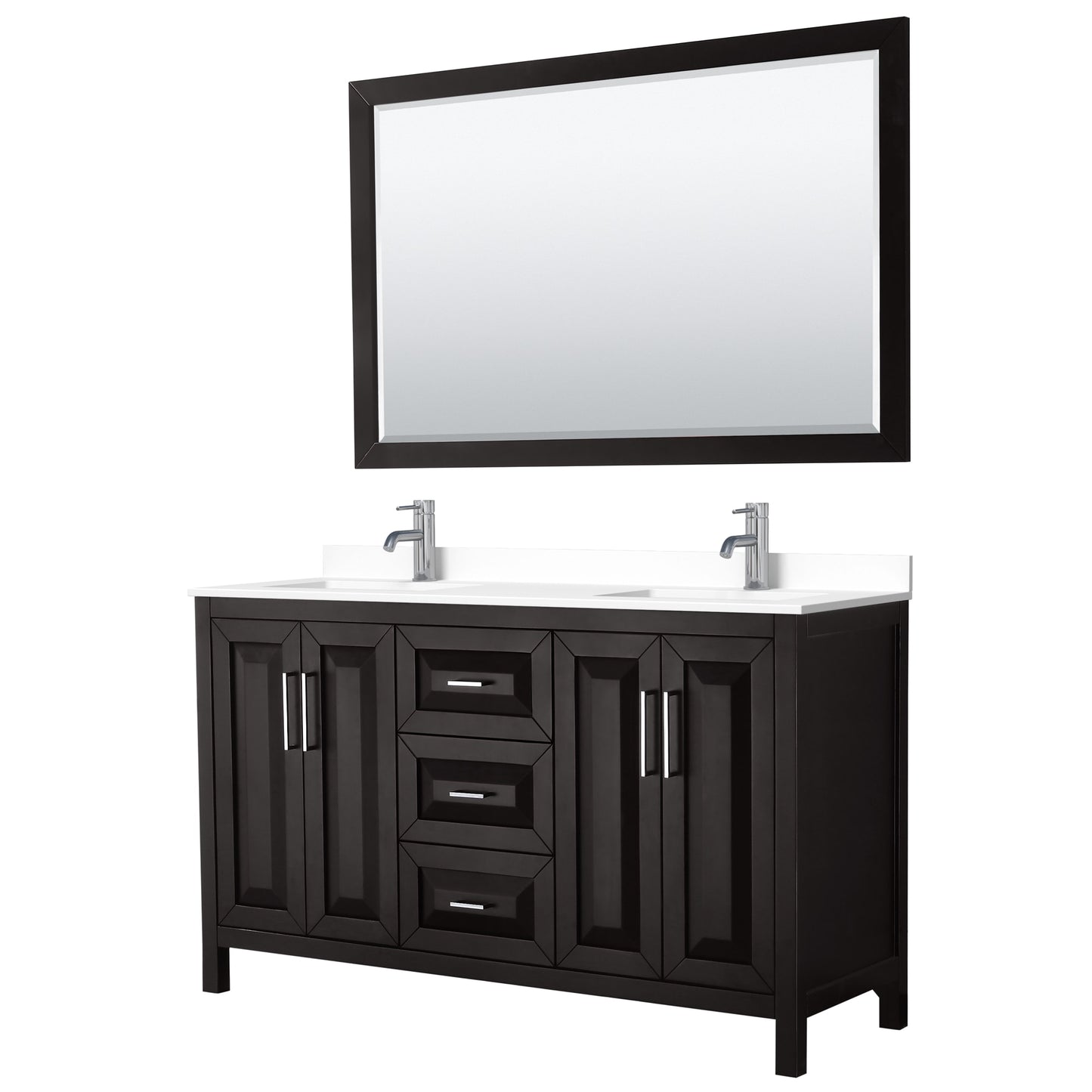 Daria Bathroom Vanity with Countertop 60 inch Double Sink Single hole Faucet Setup