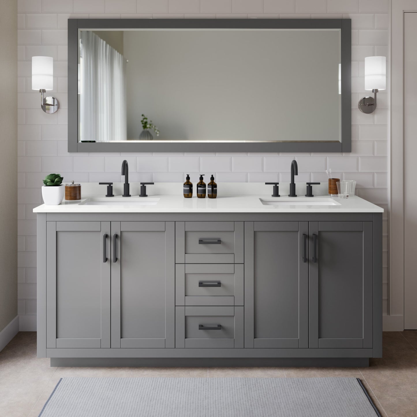 Miranda Bathroom Vanity with Countertop 72 inch Double Sink 3-hole Faucet Setup