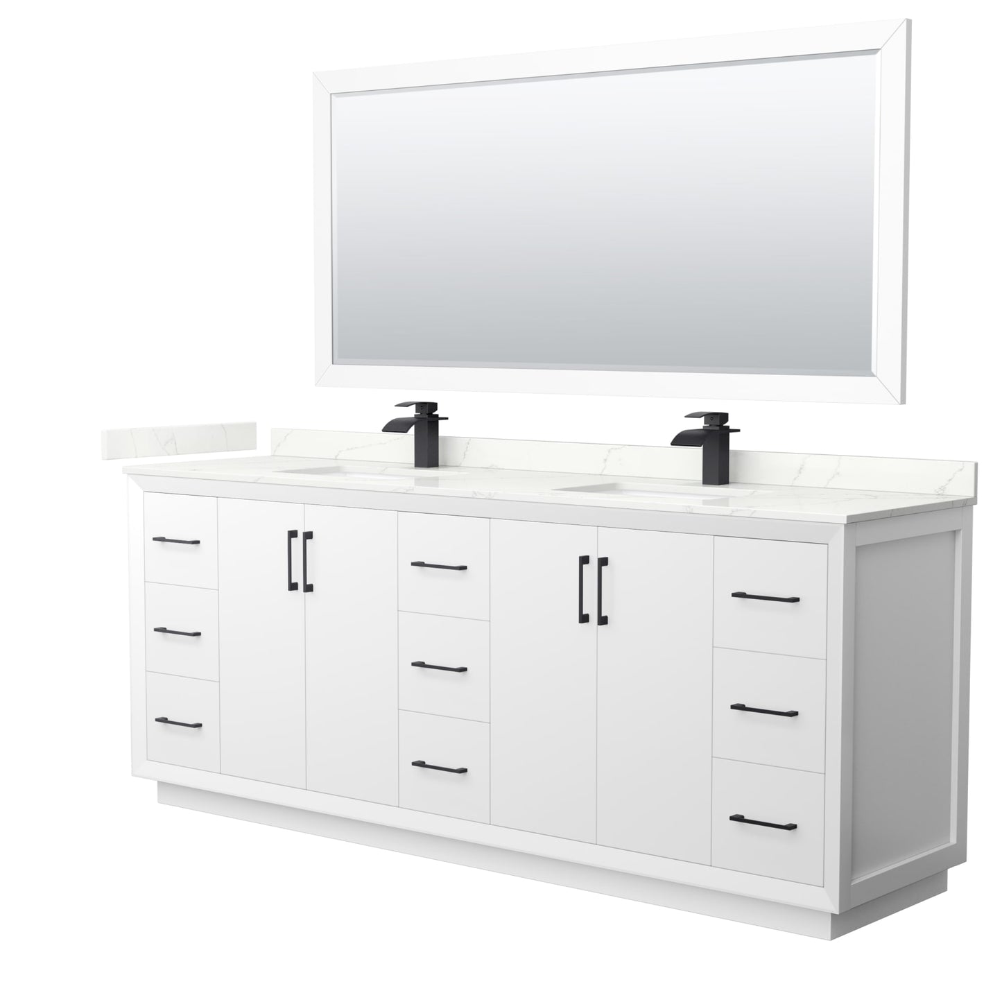 Strada Bathroom Vanity with Countertop 84 inch Double Sink Single hole Faucet Setup