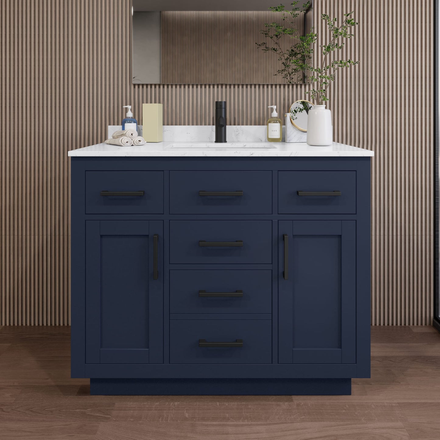 Beckett TK Bathroom Vanity with Countertop 42 inch Single Sink Single hole Faucet Setup