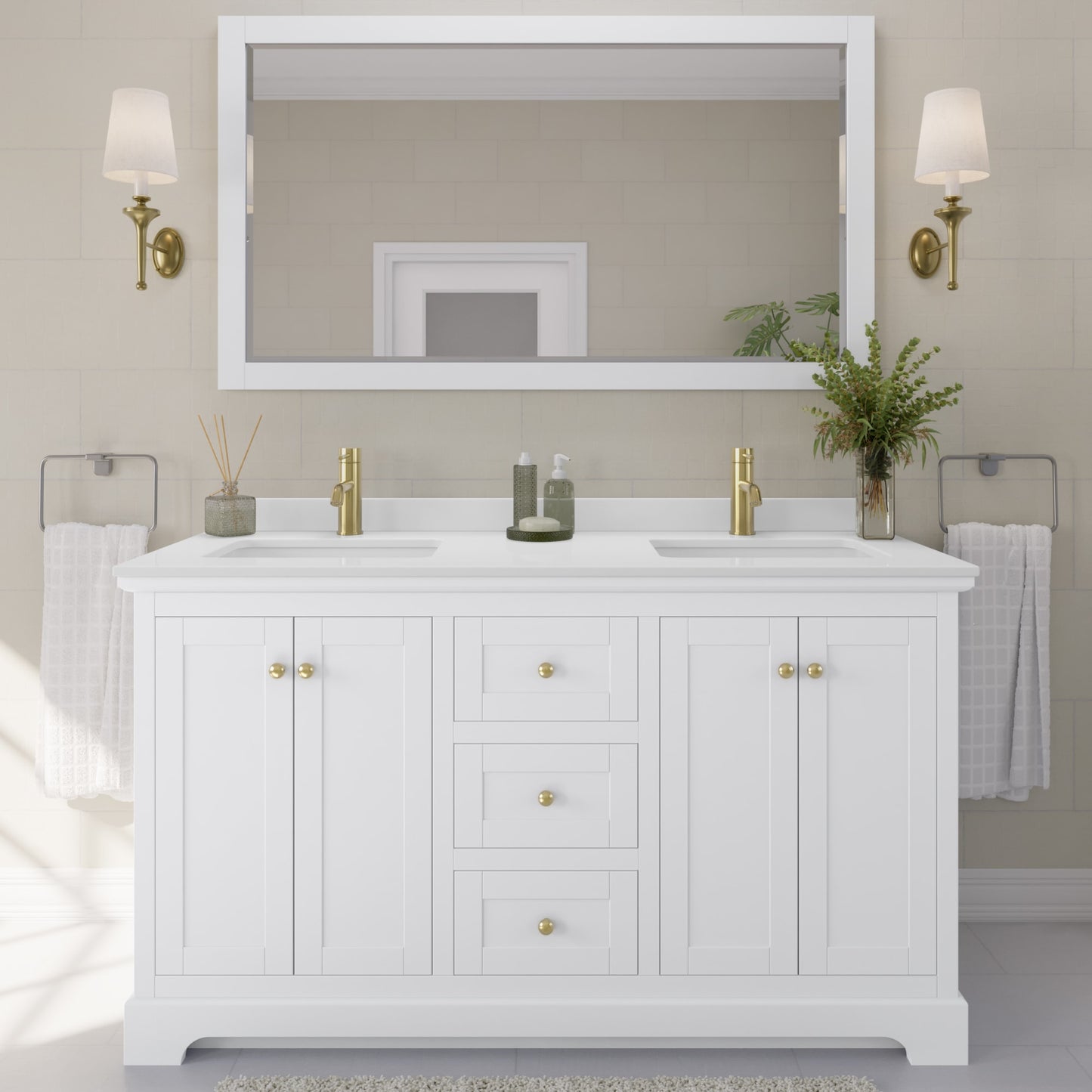 Avery Bathroom Vanity with Countertop 60 inch Double Sink Single hole Faucet Setup