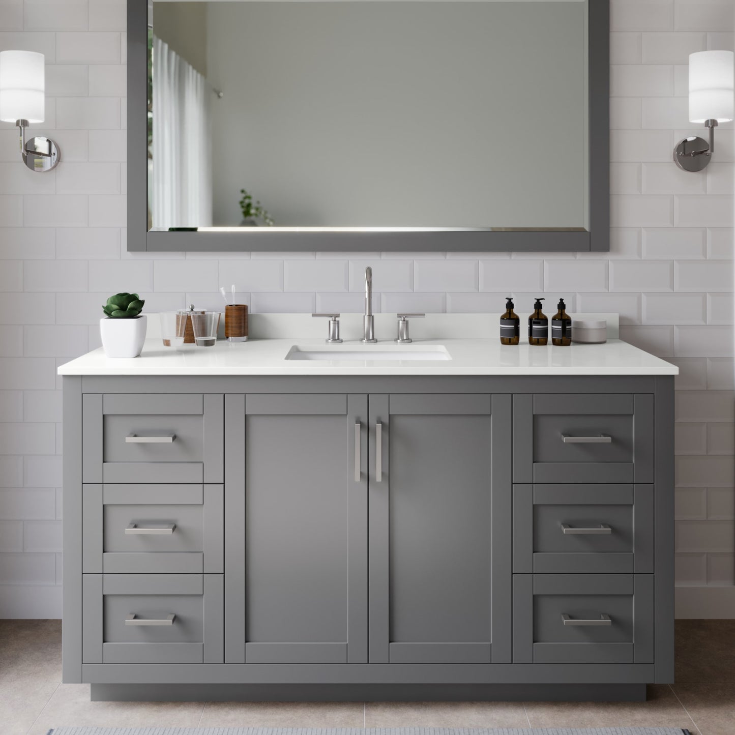 Miranda Bathroom Vanity with Countertop 60 inch Single Sink 3-hole Faucet Setup